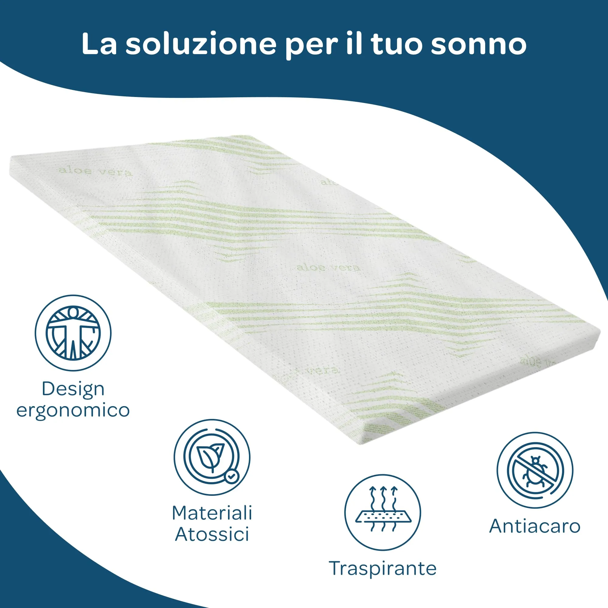 DOLCI SOGNI Topper Memory Foam 120x190 cm, Spessore 7 cm, Aloe Vera, Sfoderabile, Made in Italy - immagine 8