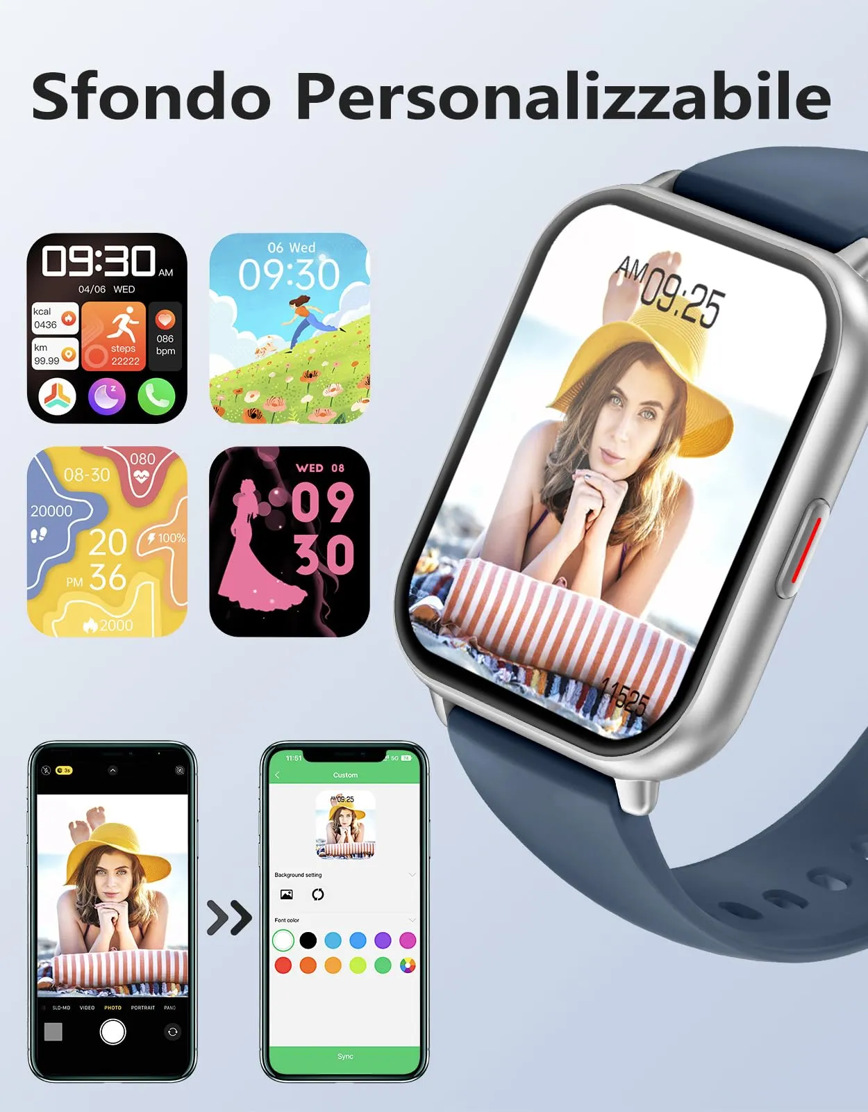 RUIMEN Smartwatch Bluetooth AMOLED 1.83", Fitness Tracker IP68 con Cardiofrequenzimetro, Saturimetro e Notifiche, Compatibile Android e iOS, Blu - immagine 4