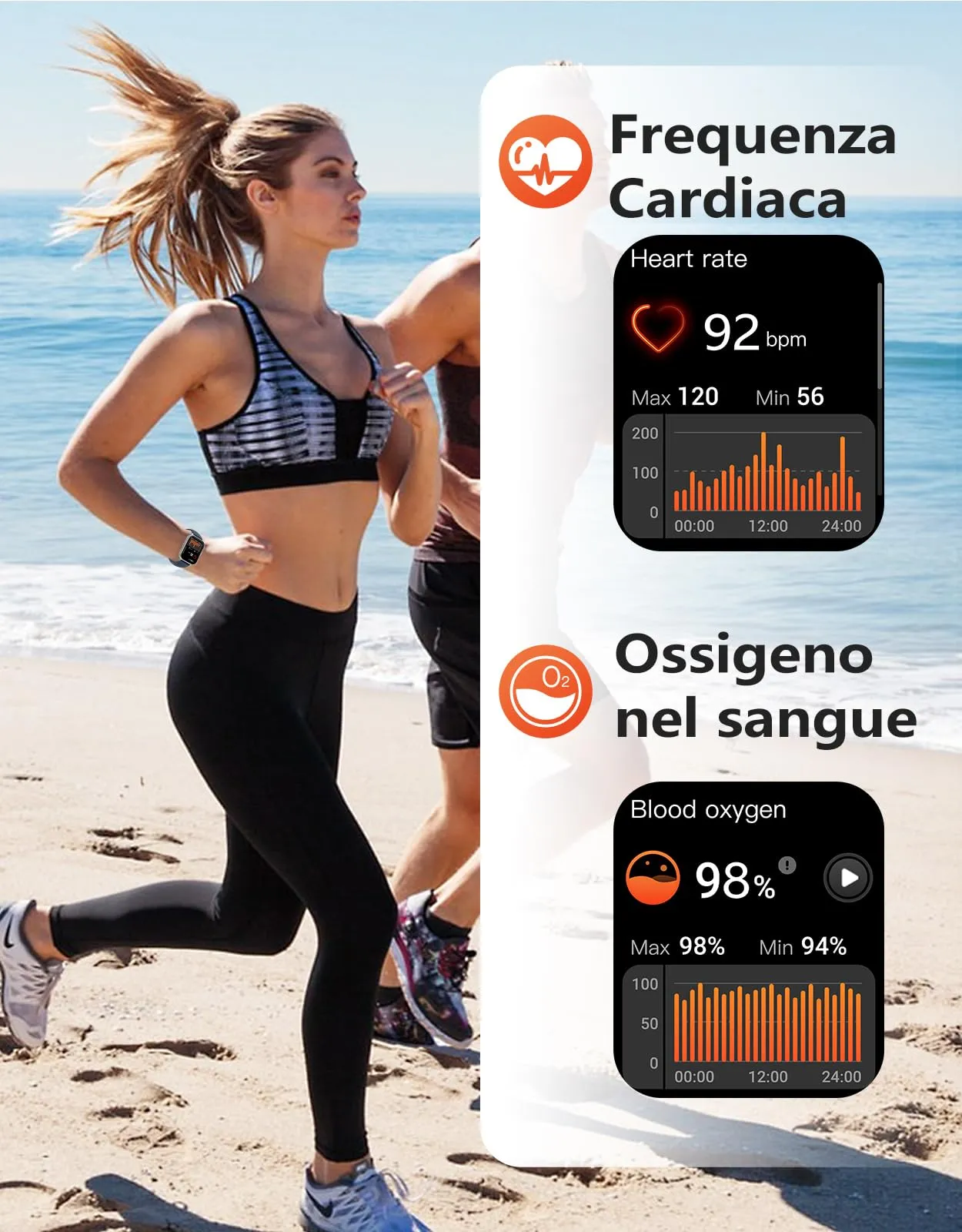 RUIMEN Smartwatch Bluetooth AMOLED 1.83", Fitness Tracker IP68 con Cardiofrequenzimetro, Saturimetro e Notifiche, Compatibile Android e iOS, Blu - immagine 5