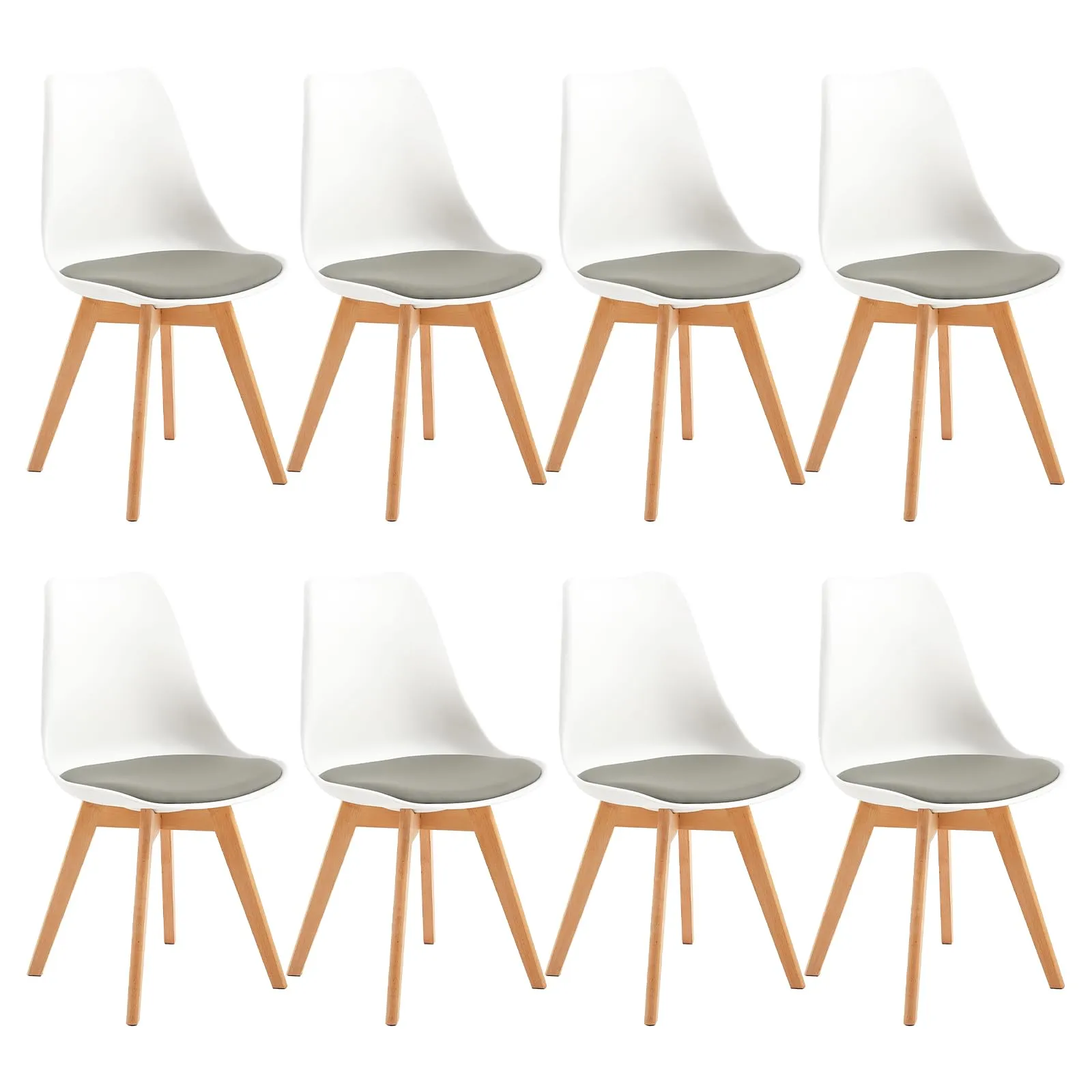 EGGREE Set di 8 Sedie da Pranzo in Pelle PU e Faggio Massiccio, Bianco - Grigio - immagine 1