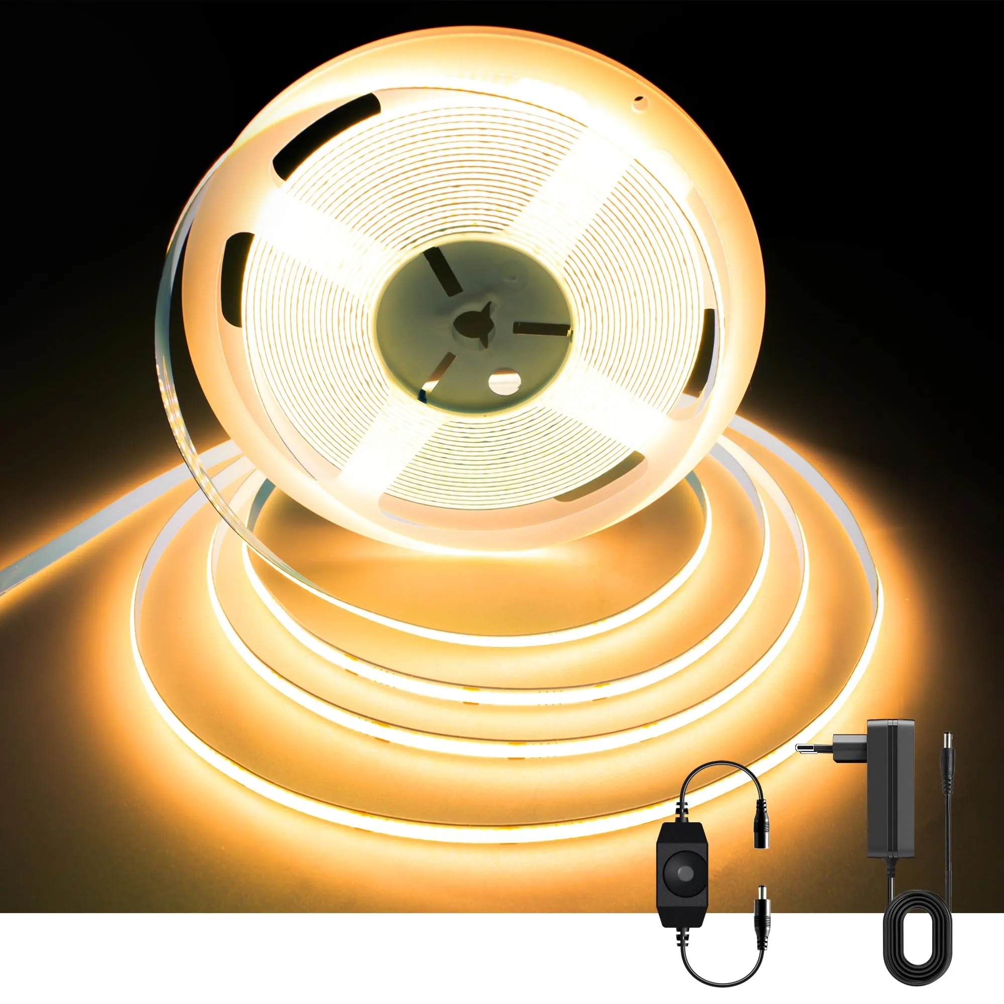AXMOTUT Striscia LED COB 10m 24V Bianco Caldo 2700K 320LEDs/m 8mm CRI90+ con Alimentatore e Controller - immagine 1