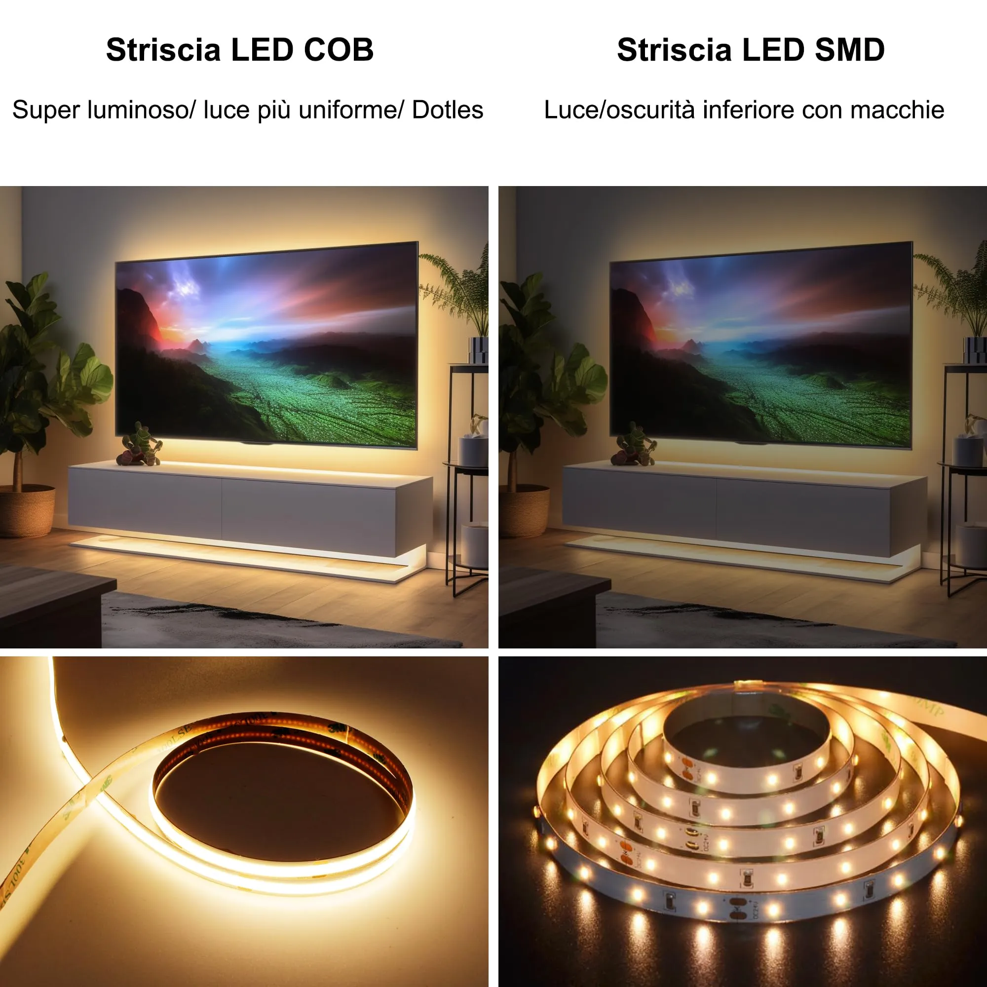 AXMOTUT Striscia LED COB 10m 24V Bianco Caldo 2700K 320LEDs/m 8mm CRI90+ con Alimentatore e Controller - immagine 2