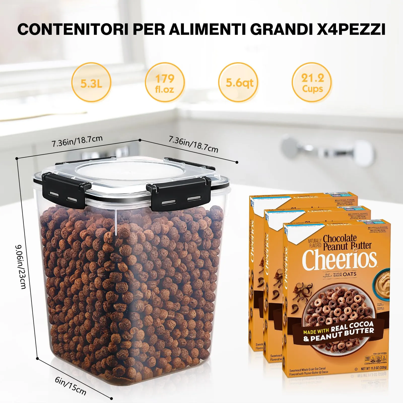 YASHE Contenitori Ermetici per Alimenti 5,3L, Plastica senza BPA con Coperchio, 4 Pezzi - immagine 2