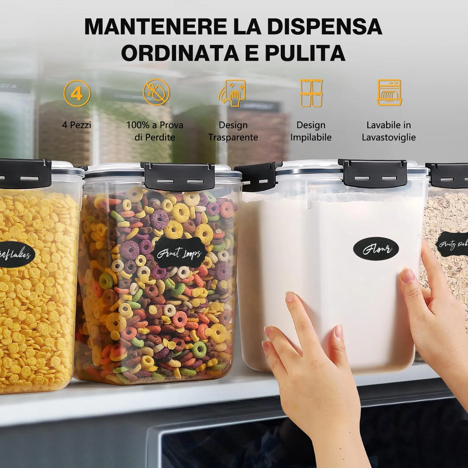YASHE Contenitori Ermetici per Alimenti 5,3L, Plastica senza BPA con Coperchio, 4 Pezzi - immagine 4