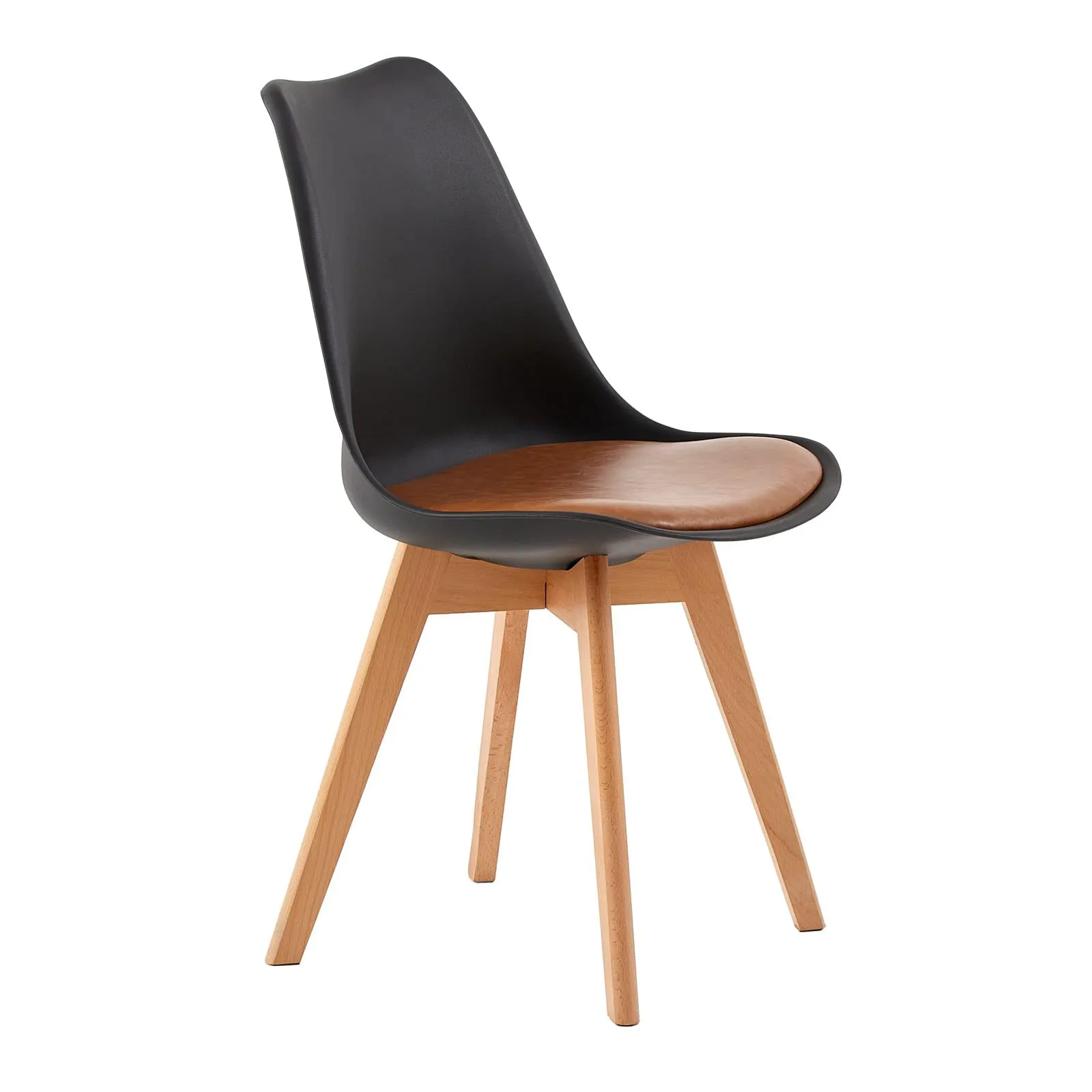 EGGREE Set di 8 Sedie da Pranzo in Pelle PU e Legno di Faggio, Nero - Marrone - immagine 4