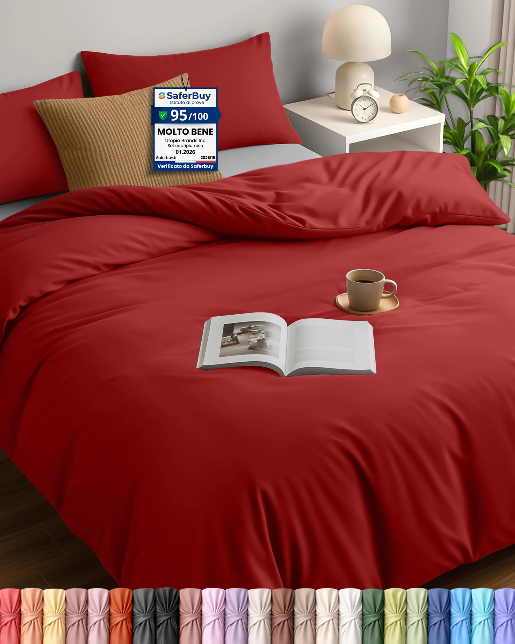 Utopia Bedding Copripiumino Matrimoniale 200x200 cm e 2 Federe 50x75 cm, Rosso - immagine 1