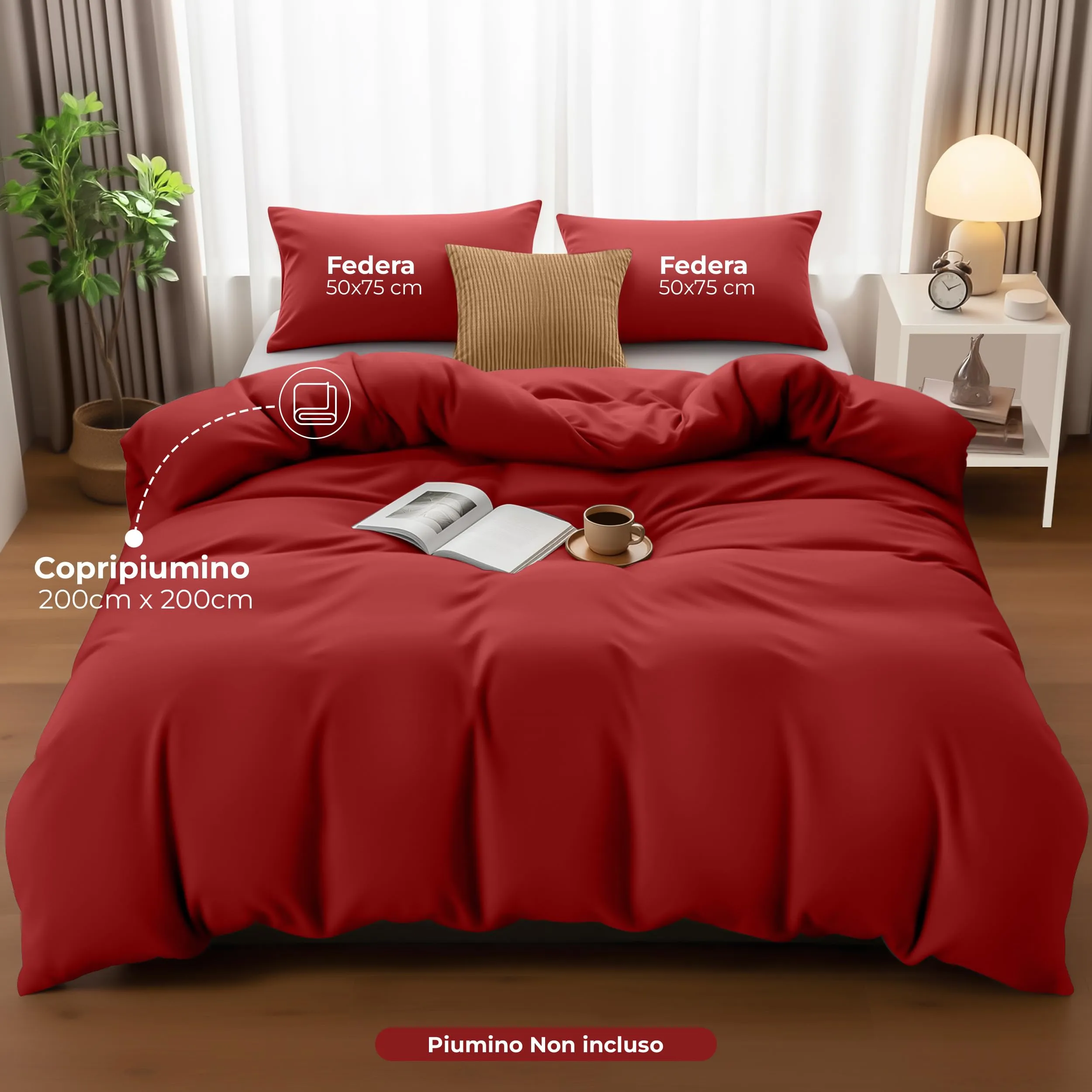 Utopia Bedding Copripiumino Matrimoniale 200x200 cm e 2 Federe 50x75 cm, Rosso - immagine 2