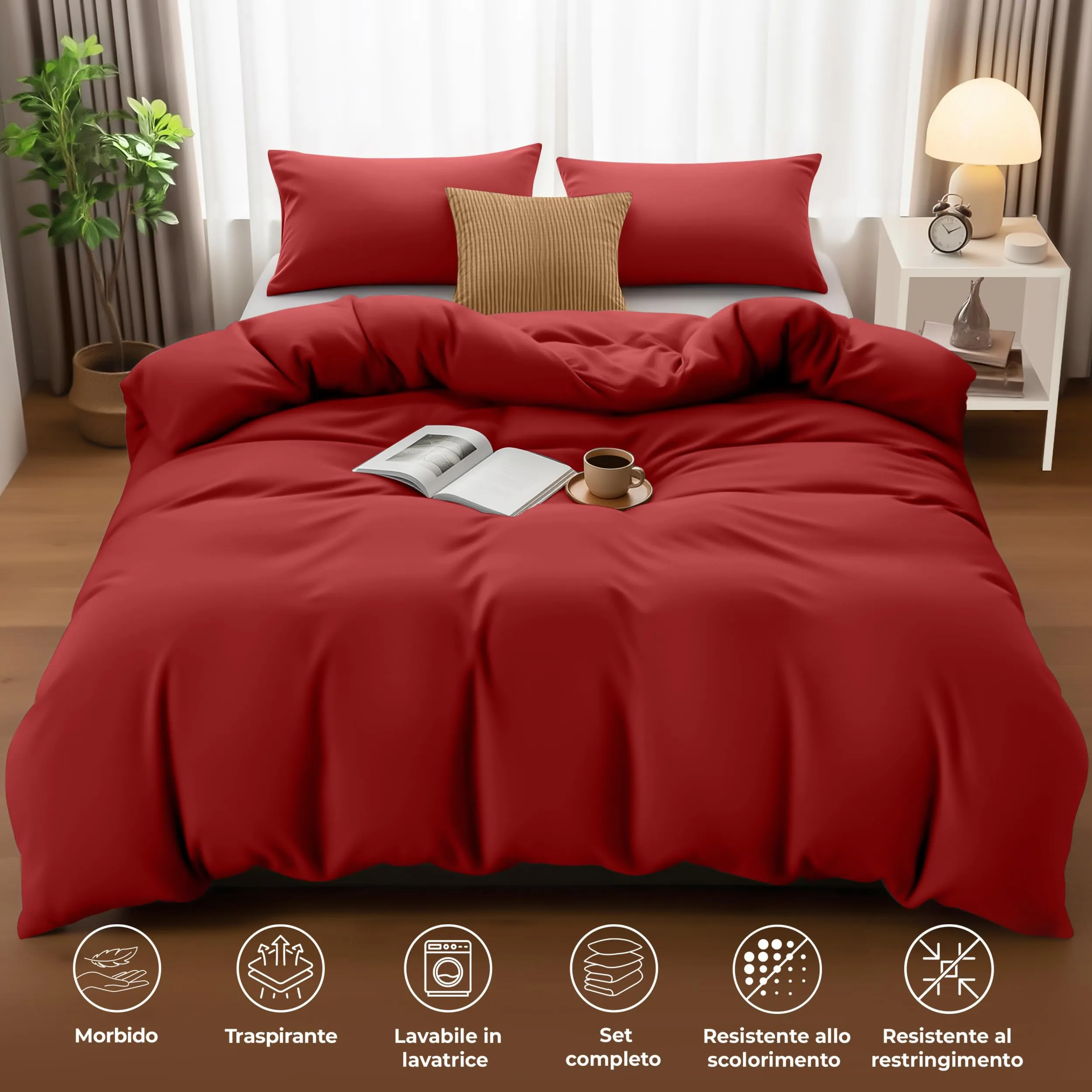 Utopia Bedding Copripiumino Matrimoniale 200x200 cm e 2 Federe 50x75 cm, Rosso - immagine 5