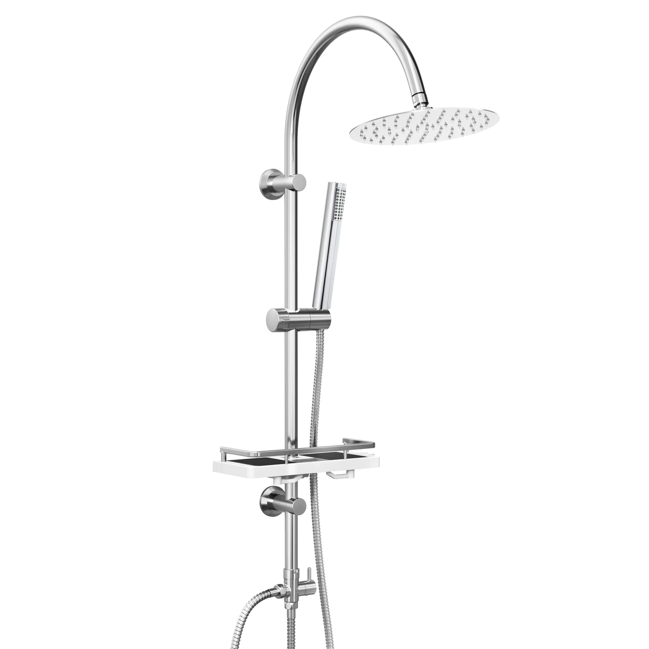 Görbach Colonna Doccia in Acciaio Inox con Soffione 20 cm e Mensola, Cromo (Senza Miscelatore) - immagine 1