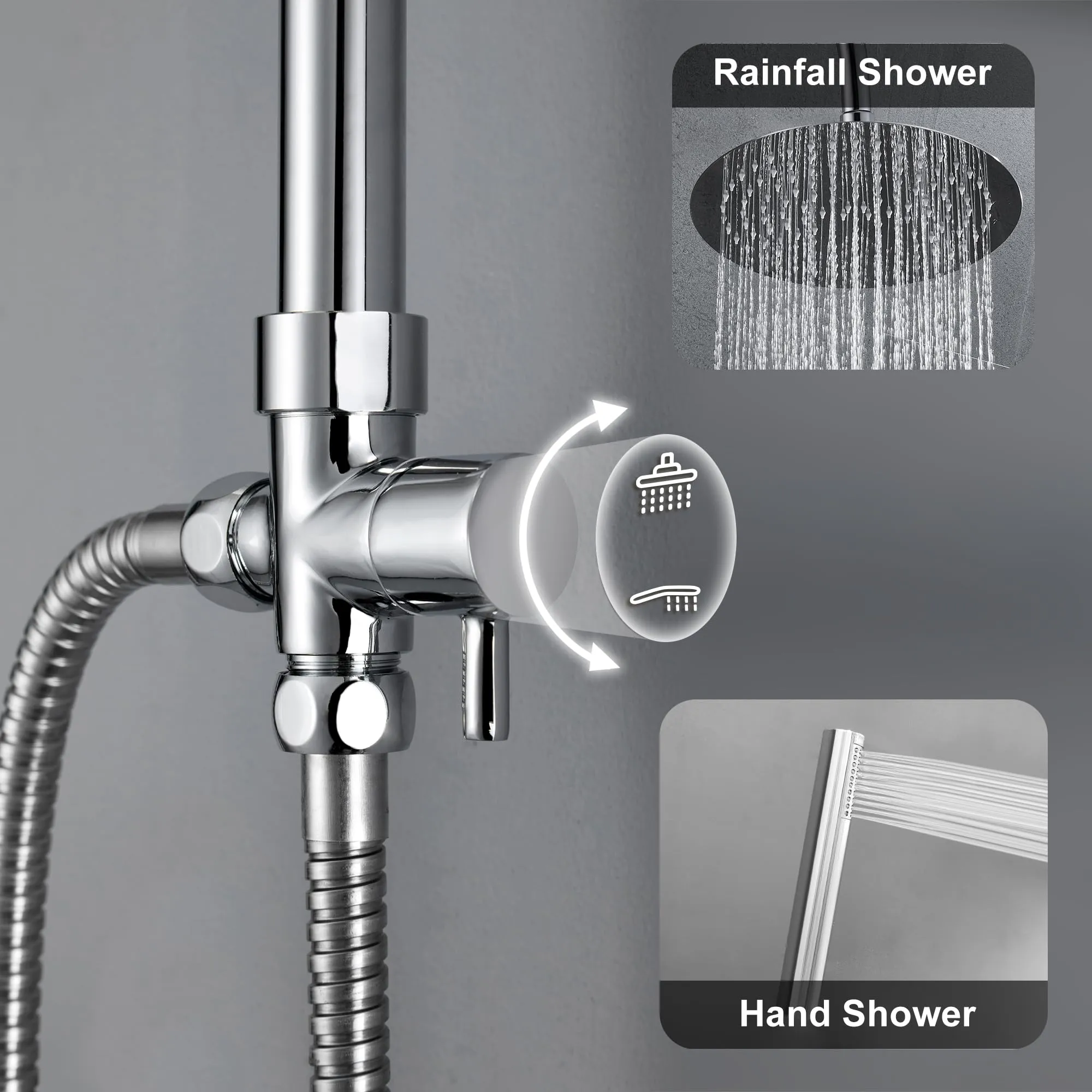 Görbach Colonna Doccia in Acciaio Inox con Soffione 20 cm e Mensola, Cromo (Senza Miscelatore) - immagine 3