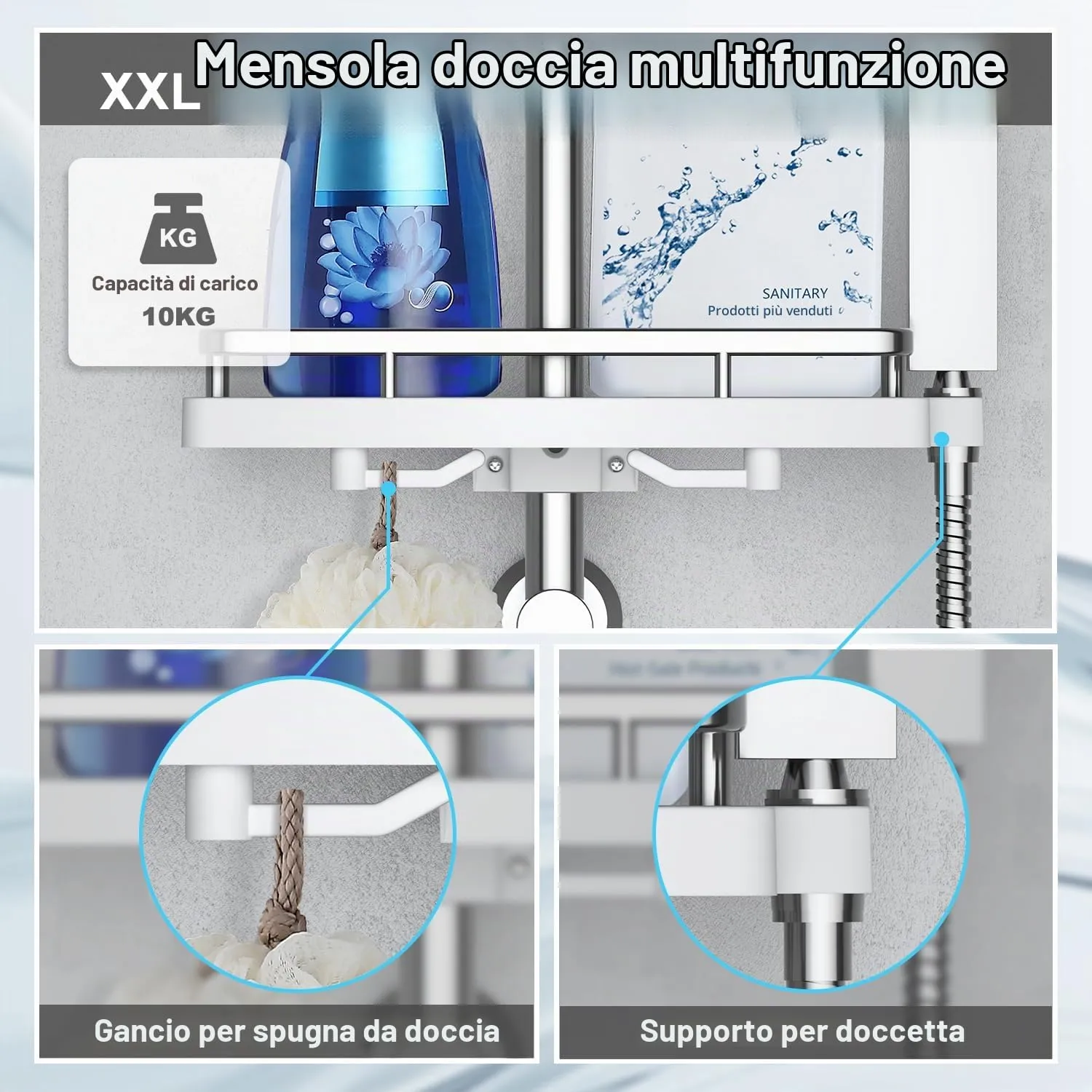 Görbach Colonna Doccia in Acciaio Inox con Soffione 20 cm e Mensola, Cromo (Senza Miscelatore) - immagine 6