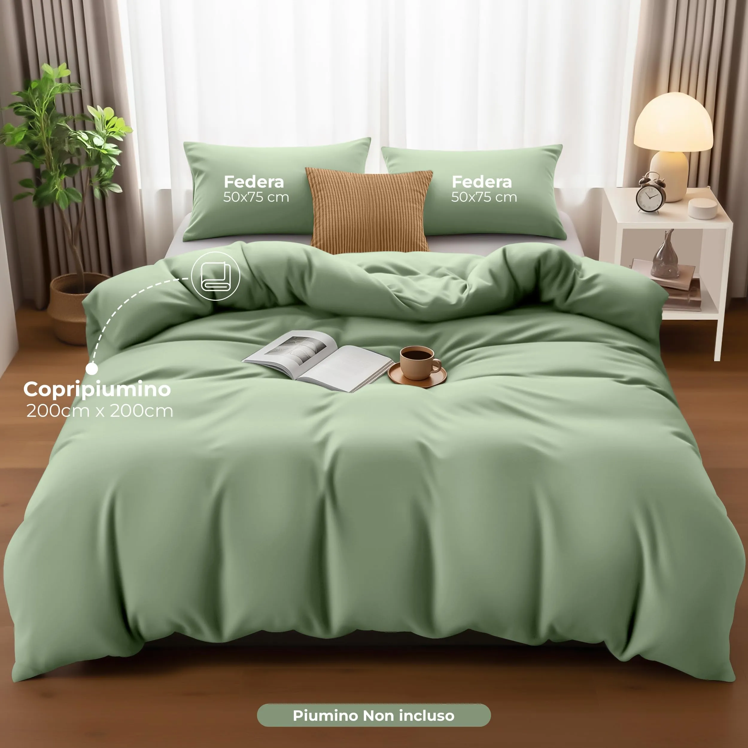 Utopia Bedding Set Copripiumino 3 Pezzi in Microfibra, 200x200cm + 2 Federe 50x75cm, Verde Salvia - immagine 2