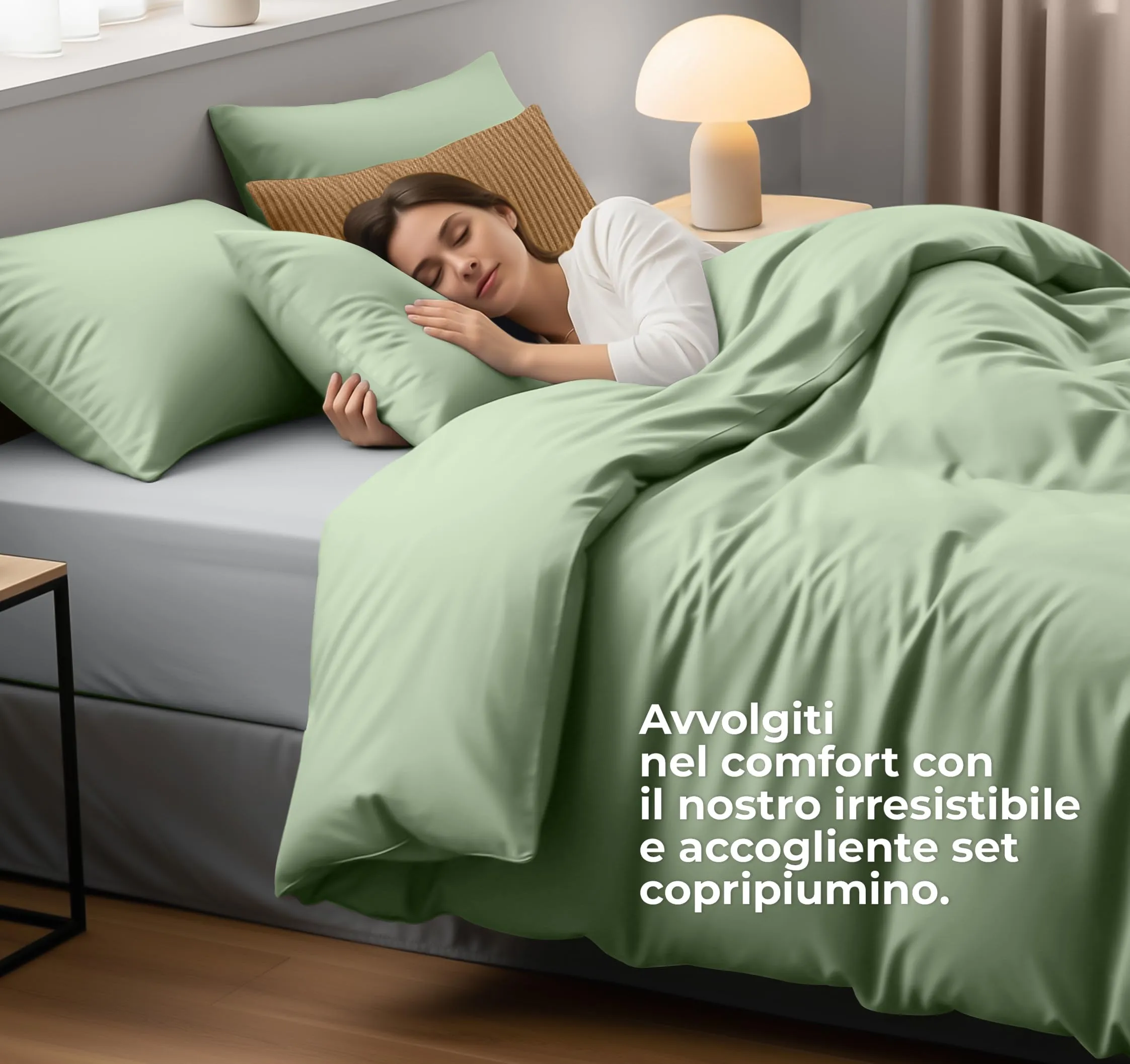 Utopia Bedding Set Copripiumino 3 Pezzi in Microfibra, 200x200cm + 2 Federe 50x75cm, Verde Salvia - immagine 3