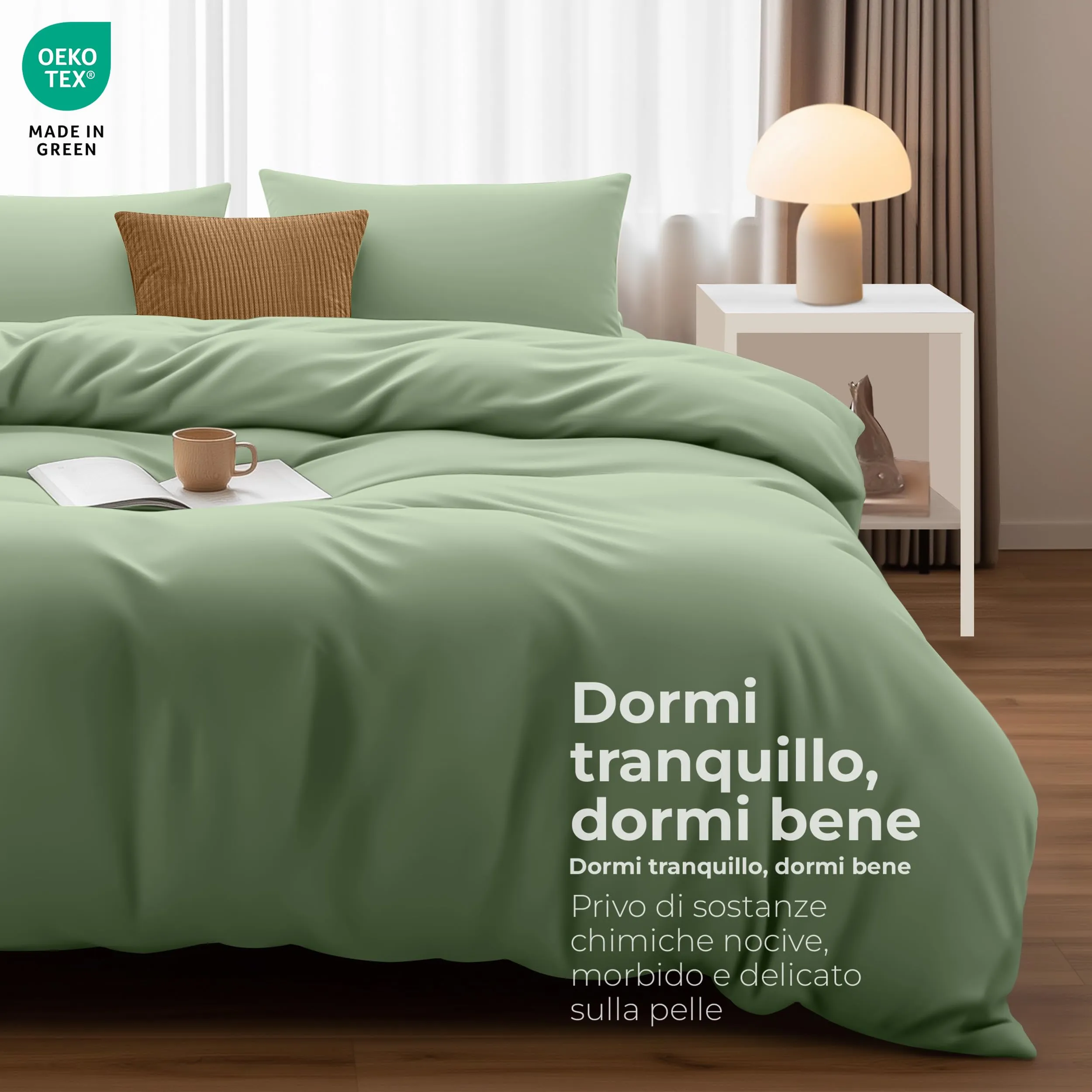 Utopia Bedding Set Copripiumino 3 Pezzi in Microfibra, 200x200cm + 2 Federe 50x75cm, Verde Salvia - immagine 4