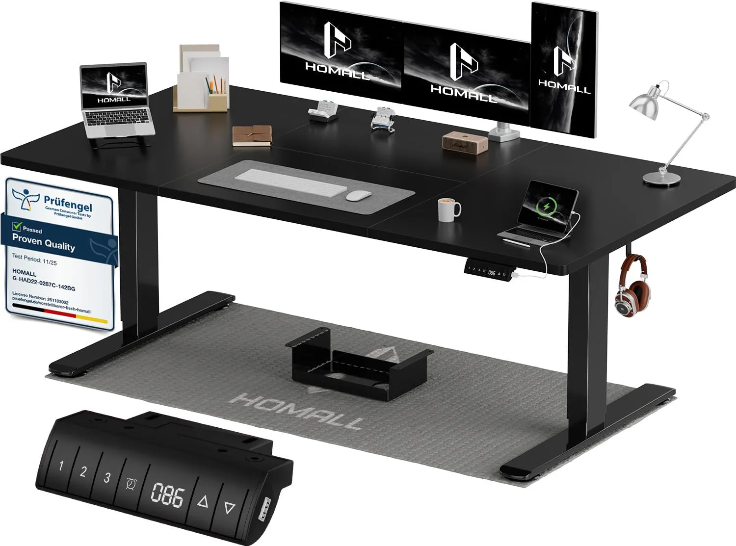 Homall Scrivania Regolabile in Altezza 180 x 80 cm con Porta USB, Nero - immagine 1