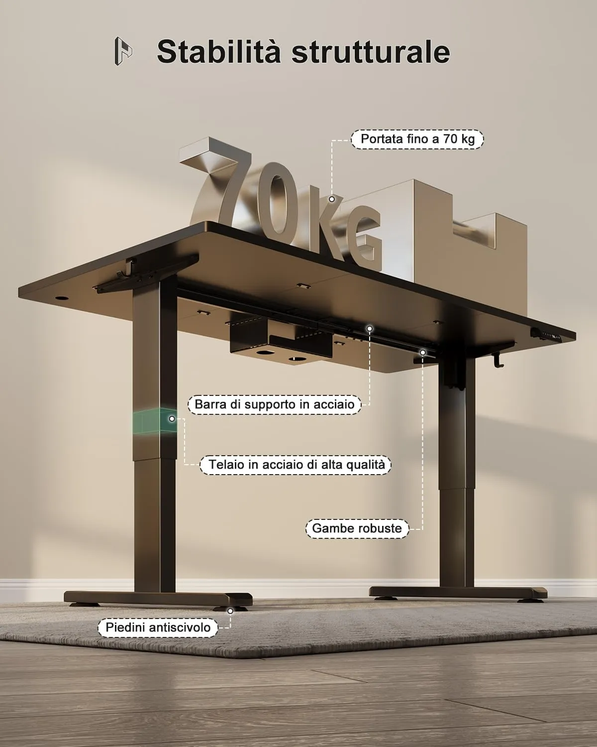 Homall Scrivania Regolabile in Altezza 180 x 80 cm con Porta USB, Nero - immagine 8