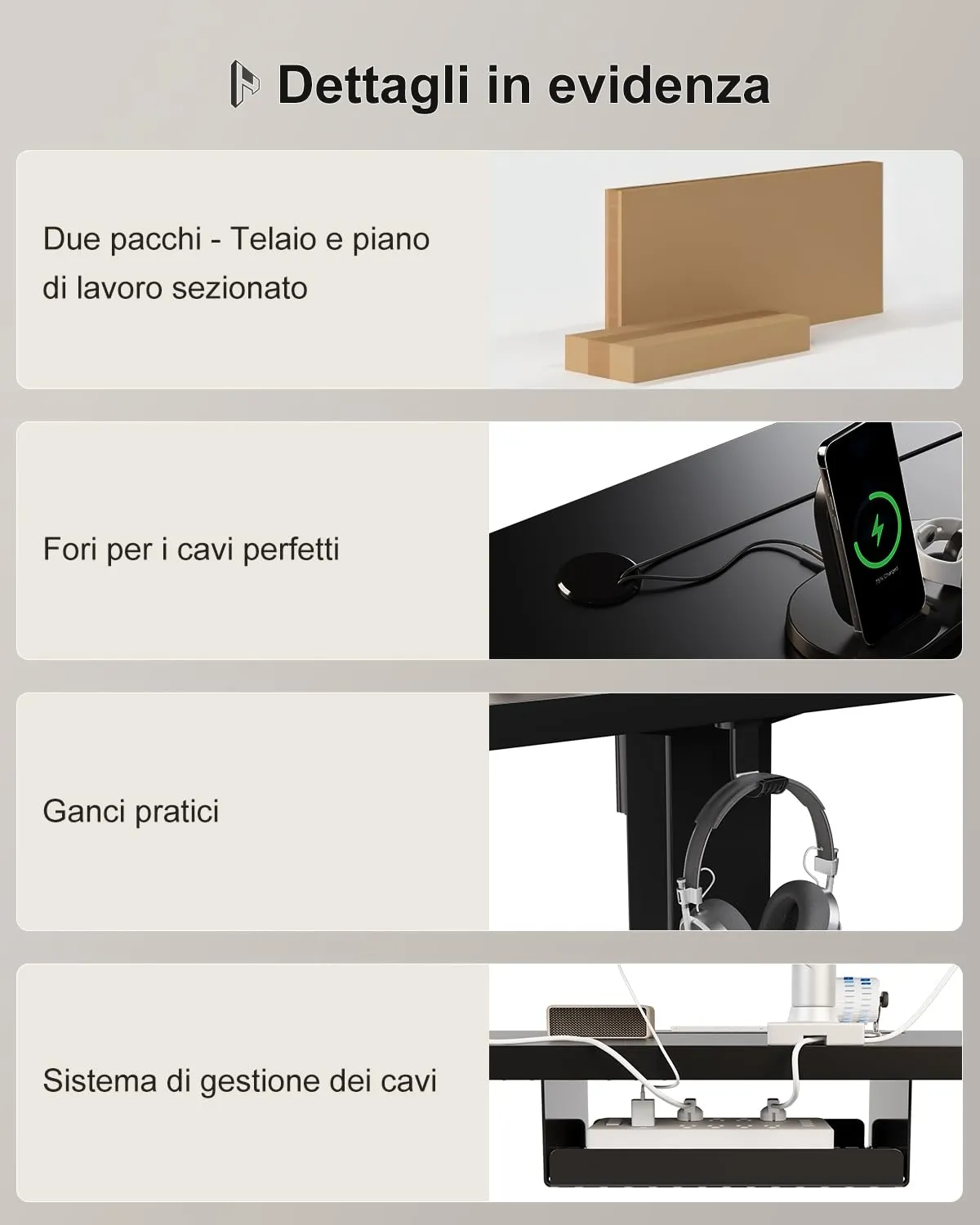 Homall Scrivania Regolabile in Altezza 180 x 80 cm con Porta USB, Nero - immagine 9