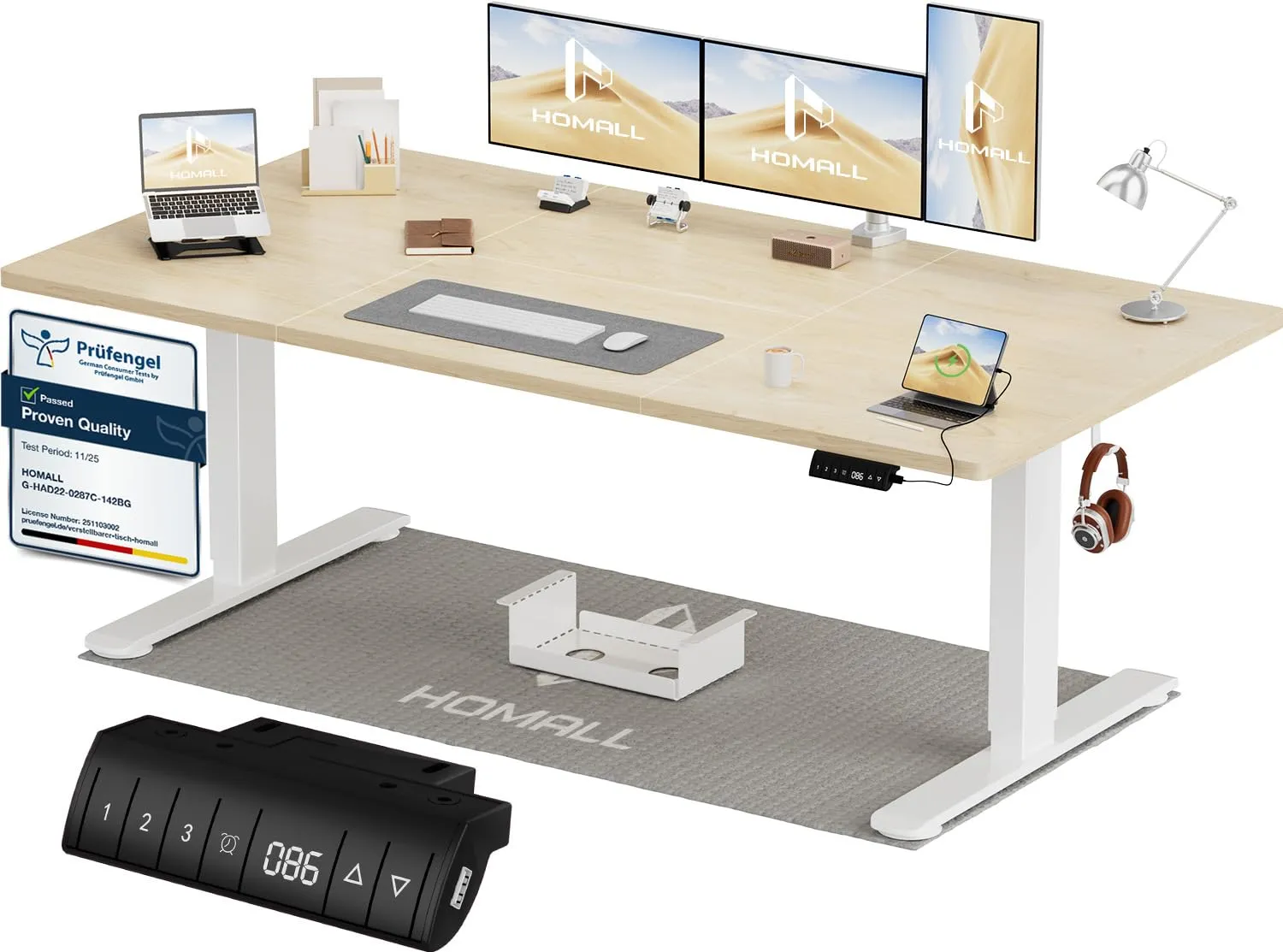 Homall Scrivania Regolabile in Altezza 180x80 cm con Porta USB, Beige - immagine 1