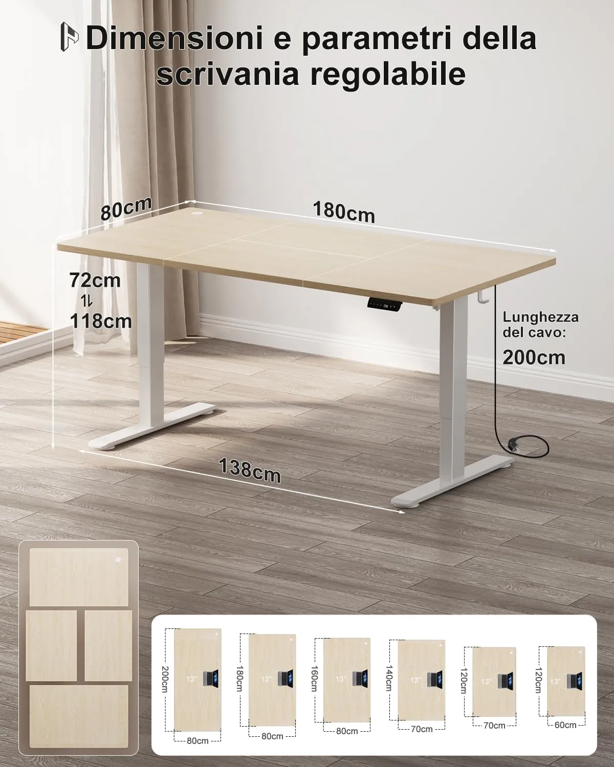 Homall Scrivania Regolabile in Altezza 180x80 cm con Porta USB, Beige - immagine 4