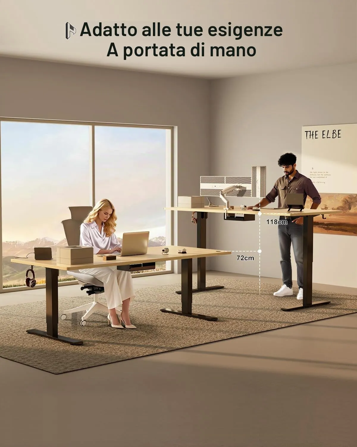 Homall Scrivania Regolabile in Altezza 180x80 cm con Porta USB, Beige - immagine 7