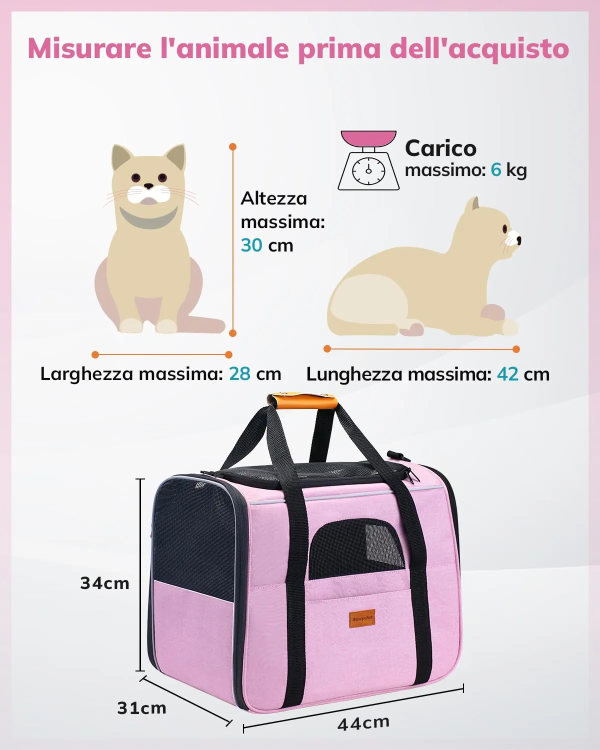 Morpilot Trasportino per Gatti e Cani fino a 7 kg, Pieghevole, 44x31x34cm, Rosa - immagine 2