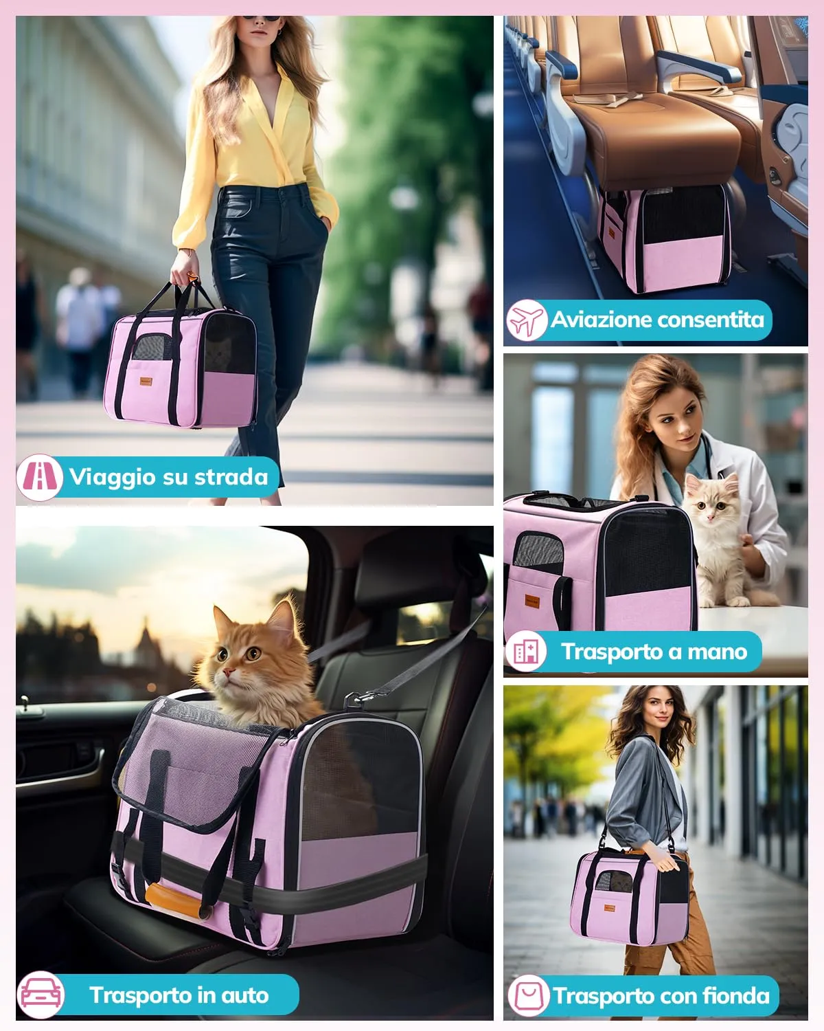 Morpilot Trasportino per Gatti e Cani fino a 7 kg, Pieghevole, 44x31x34cm, Rosa - immagine 3