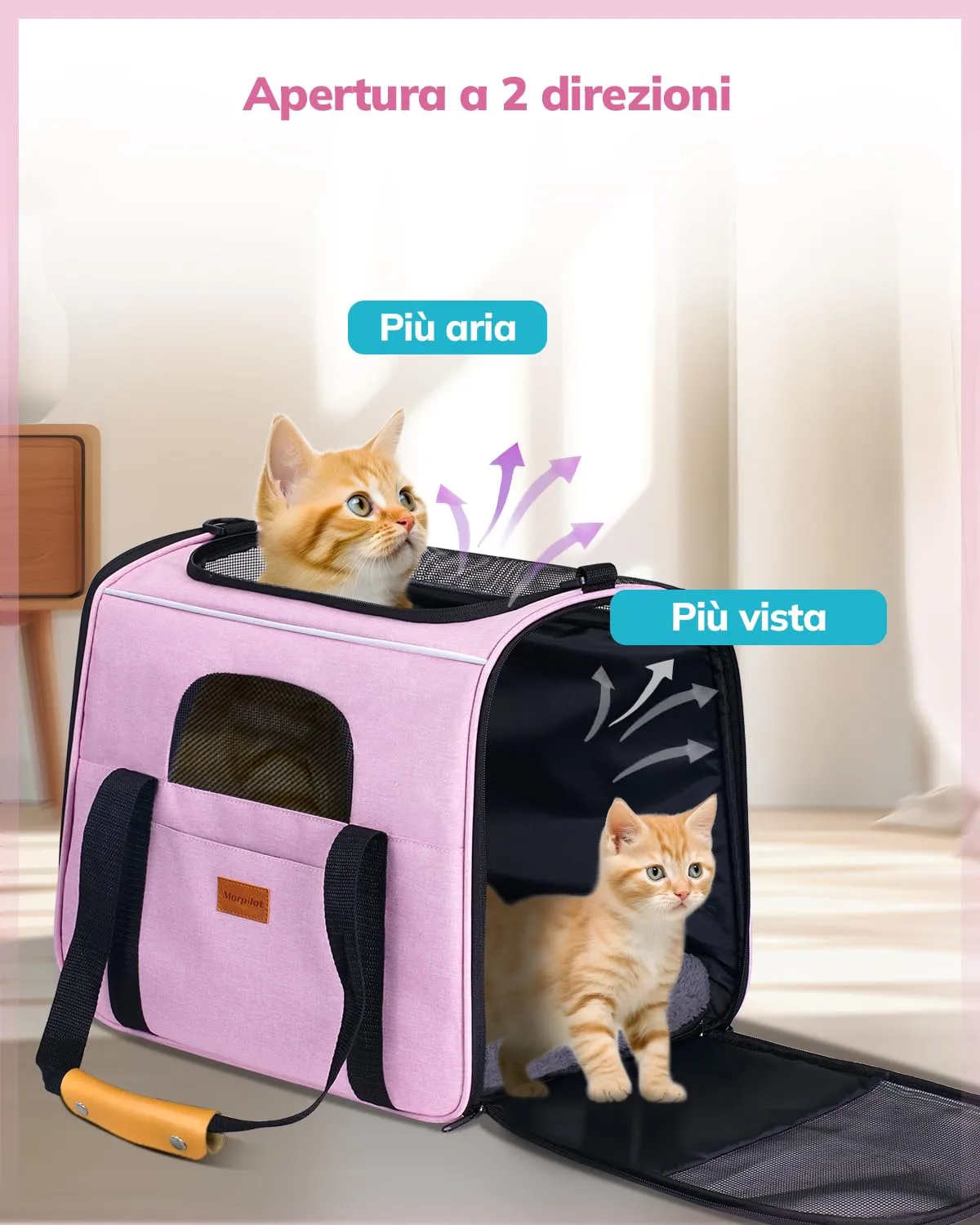 Morpilot Trasportino per Gatti e Cani fino a 7 kg, Pieghevole, 44x31x34cm, Rosa - immagine 5