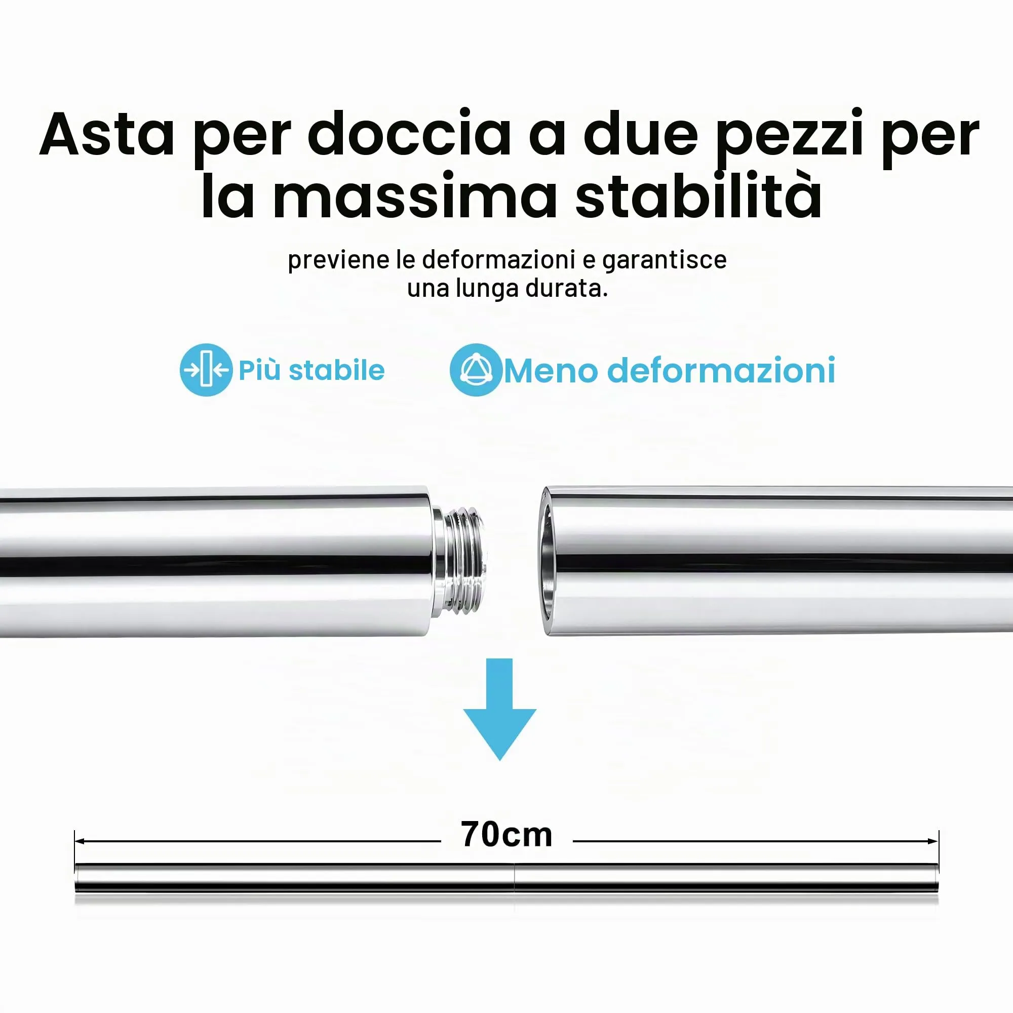 Görbach Colonna Doccia in Acciaio Inox con Doccetta, Asta 70 cm e Tubo 150 cm, Cromo - immagine 5