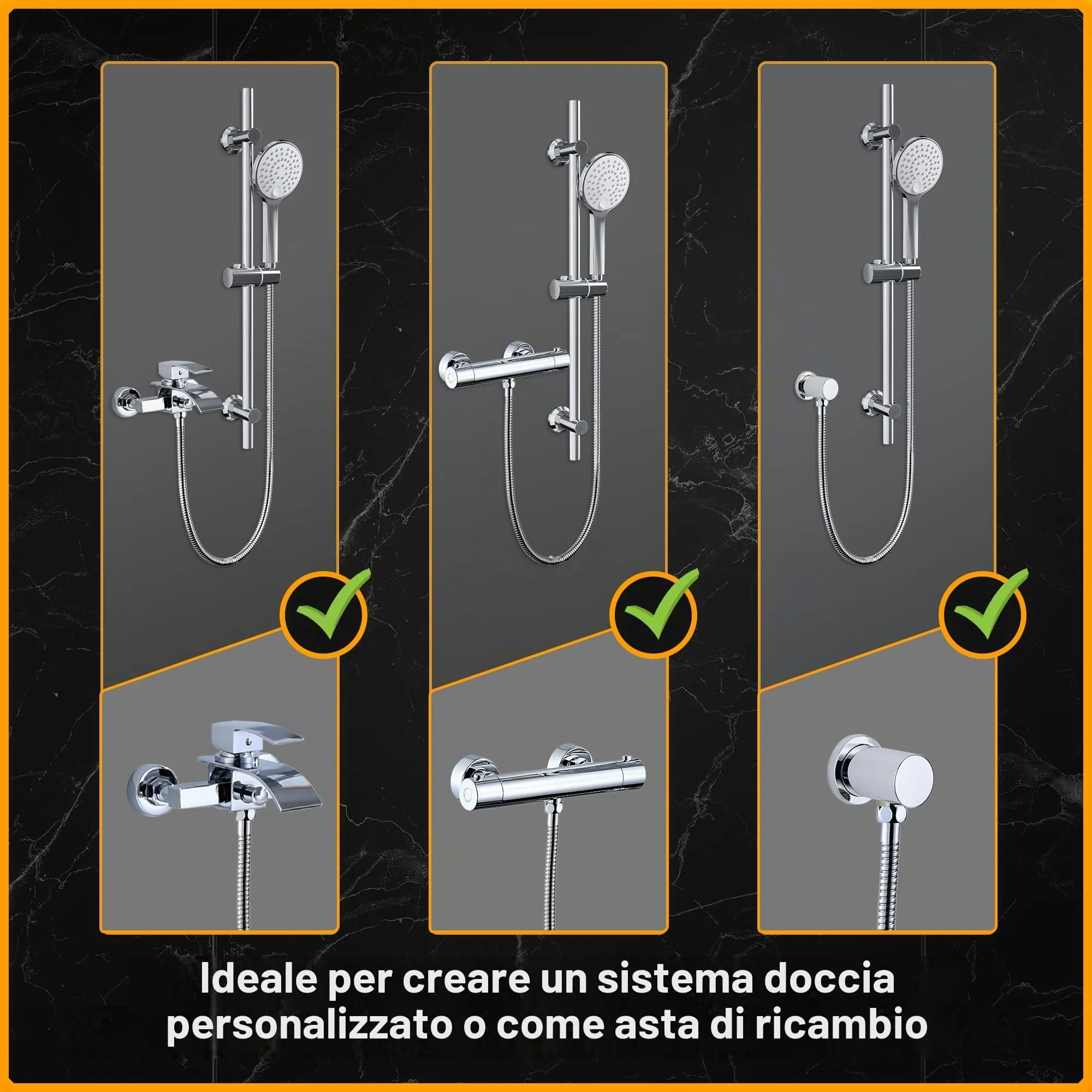 Görbach Colonna Doccia in Acciaio Inox con Doccetta, Asta 70 cm e Tubo 150 cm, Cromo - immagine 6
