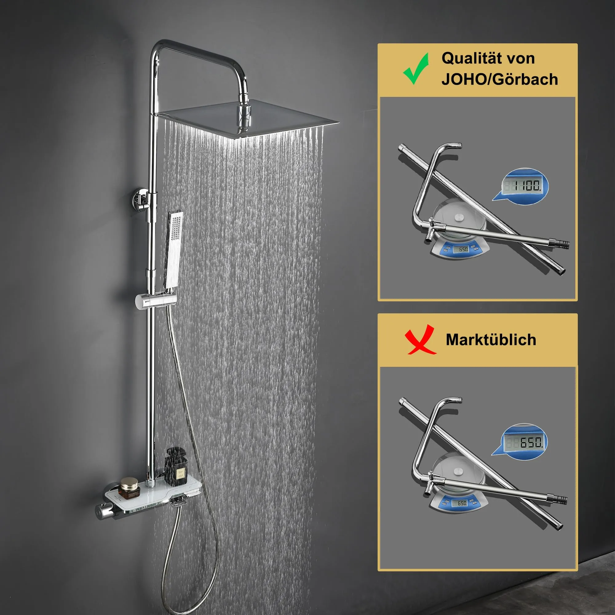 Görbach Colonna Doccia in Acciaio Inox con Miscelatore Termostatico, Soffione 20x20 cm, Cromo - immagine 3