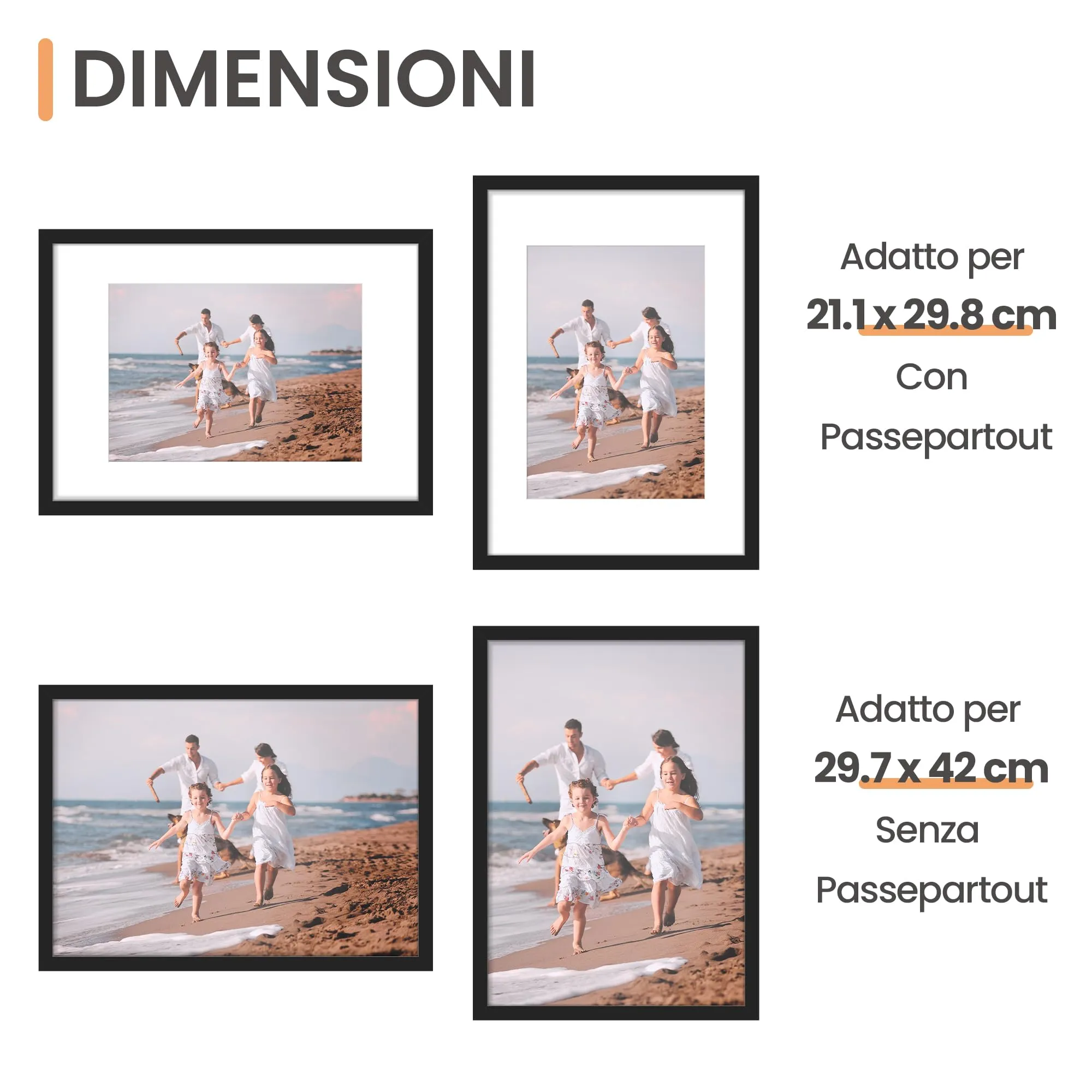 upsimples Cornici portafoto, Set da 3, A3 29,7 x 42 cm, Nero - immagine 2