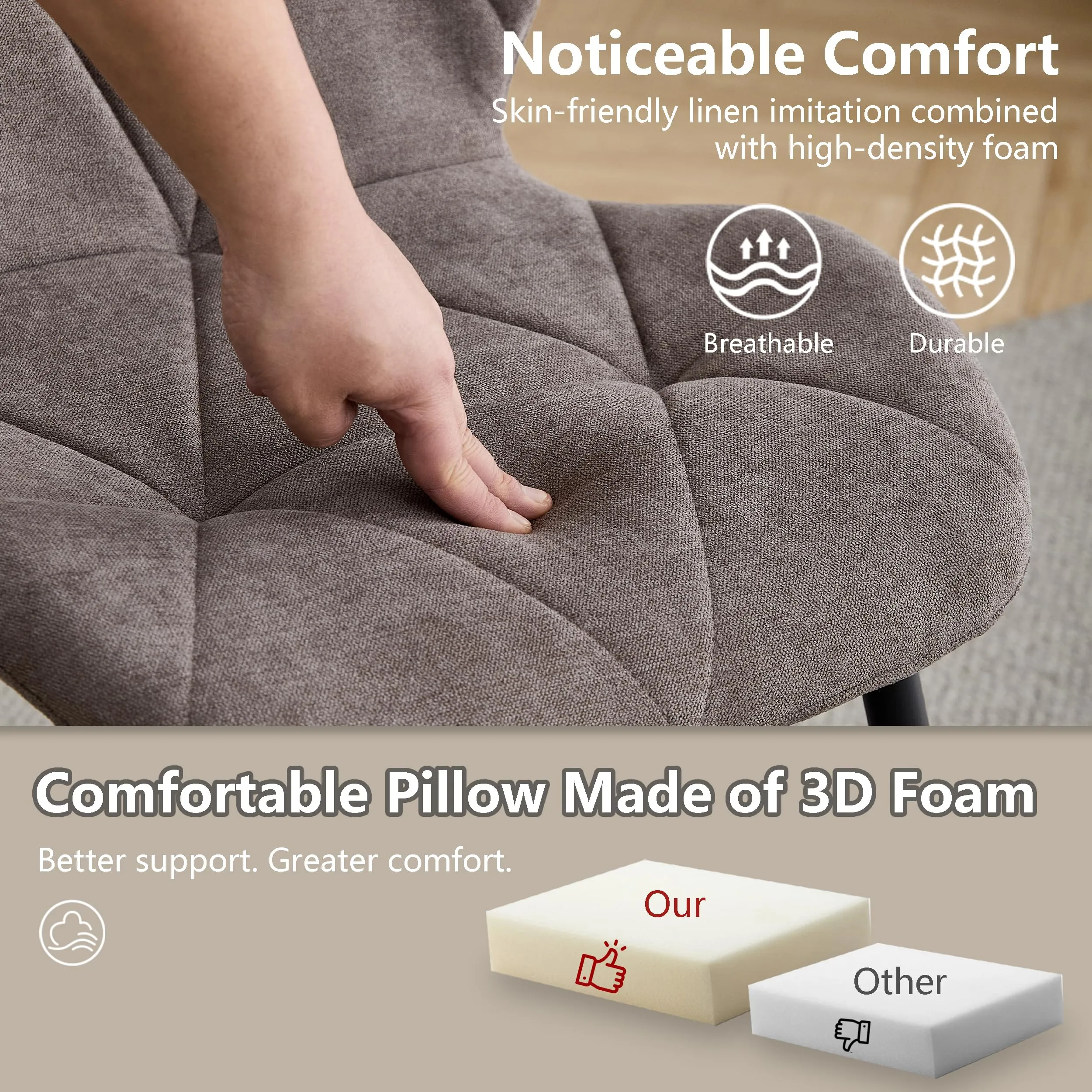 GrandCA HOME Set di 4 Sedie da Pranzo Imbottite in Tessuto a Rombi con Gambe in Metallo, Marrone-R - immagine 4