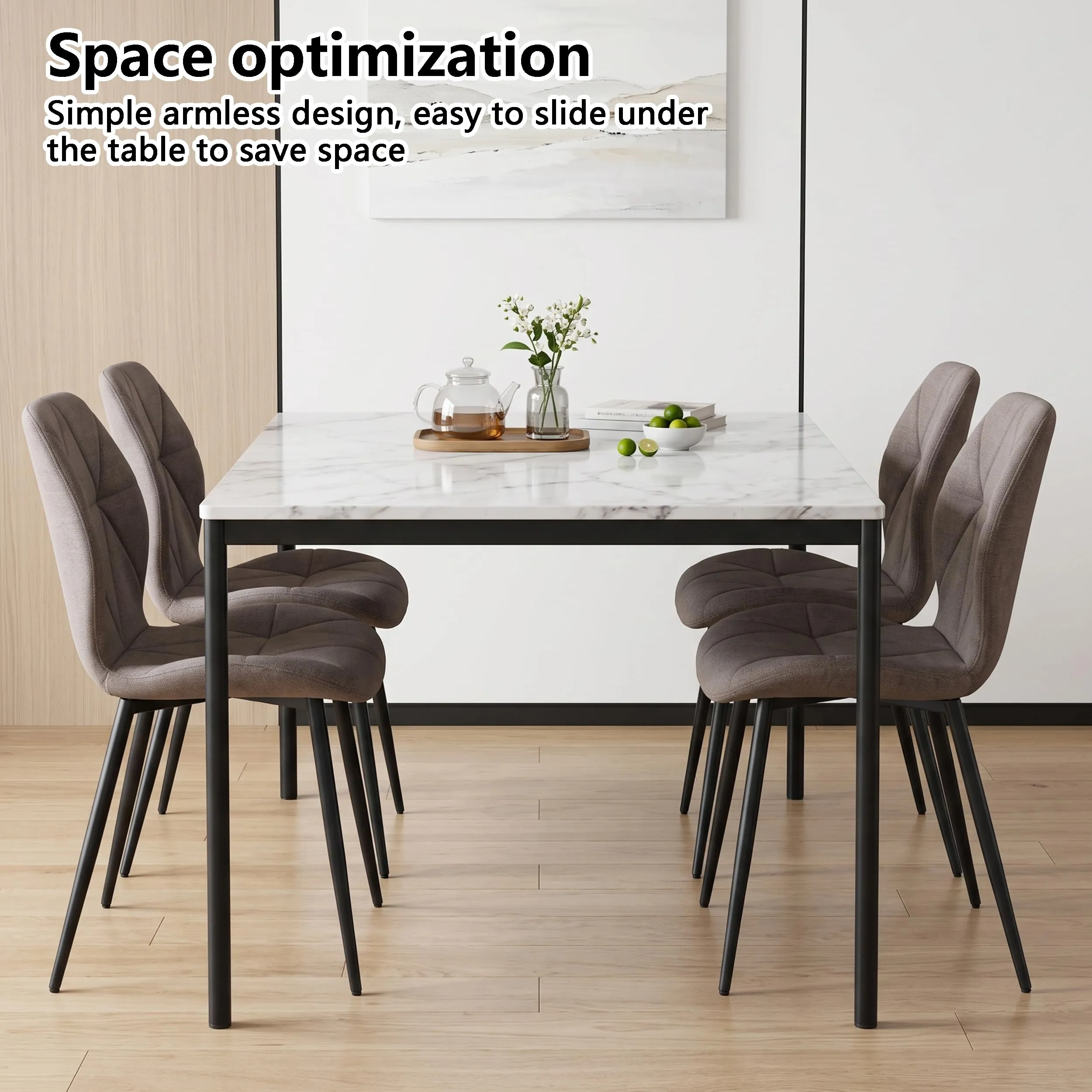 GrandCA HOME Set di 4 Sedie da Pranzo Imbottite in Tessuto a Rombi con Gambe in Metallo, Marrone-R - immagine 8