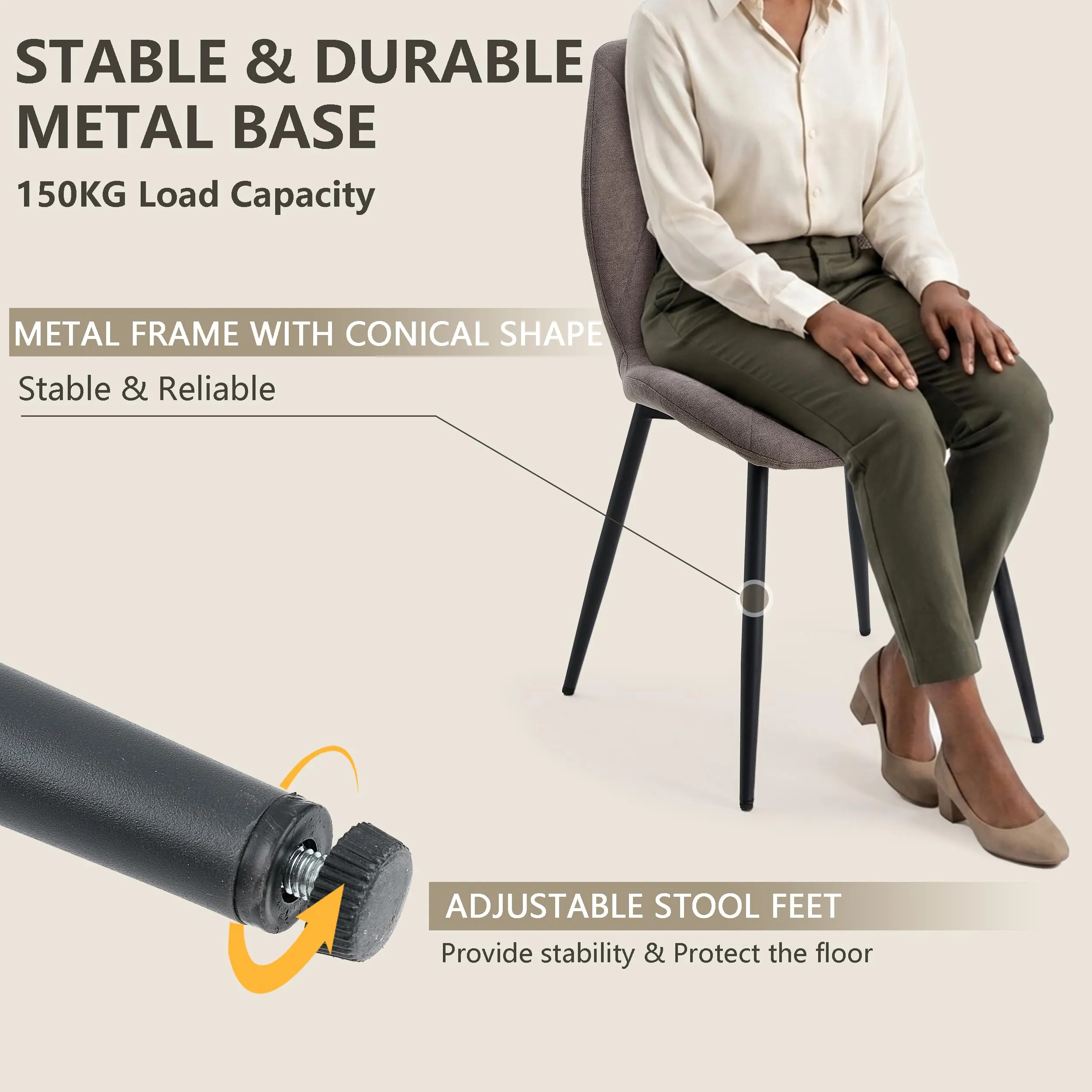 GrandCA HOME Set di 4 Sedie da Pranzo Imbottite in Tessuto a Rombi con Gambe in Metallo, Marrone-R - immagine 9