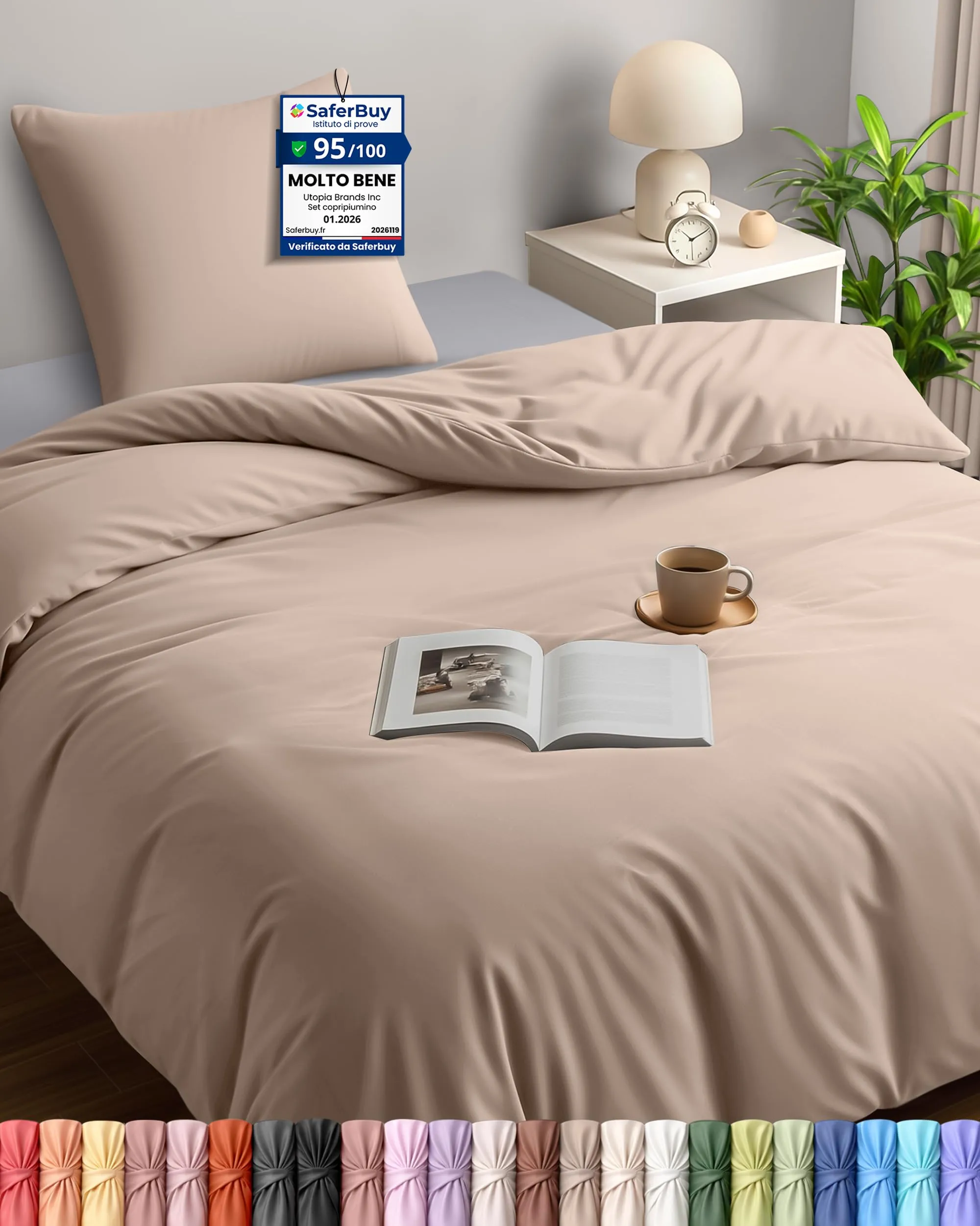 Utopia Bedding Set Copripiumino 140x200 cm e Federa 65x65 cm, Microfibra, Beige - immagine 1