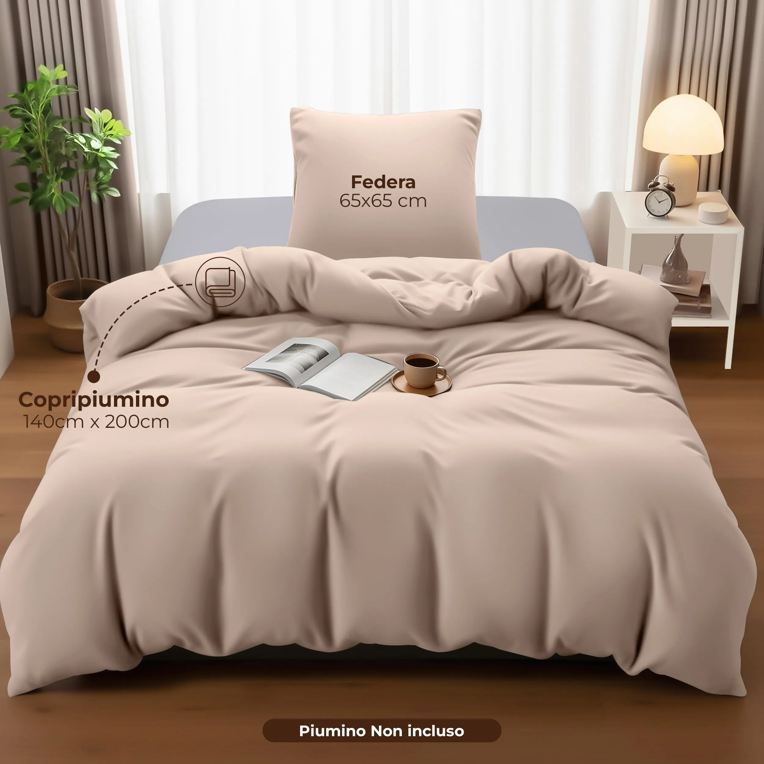 Utopia Bedding Set Copripiumino 140x200 cm e Federa 65x65 cm, Microfibra, Beige - immagine 4