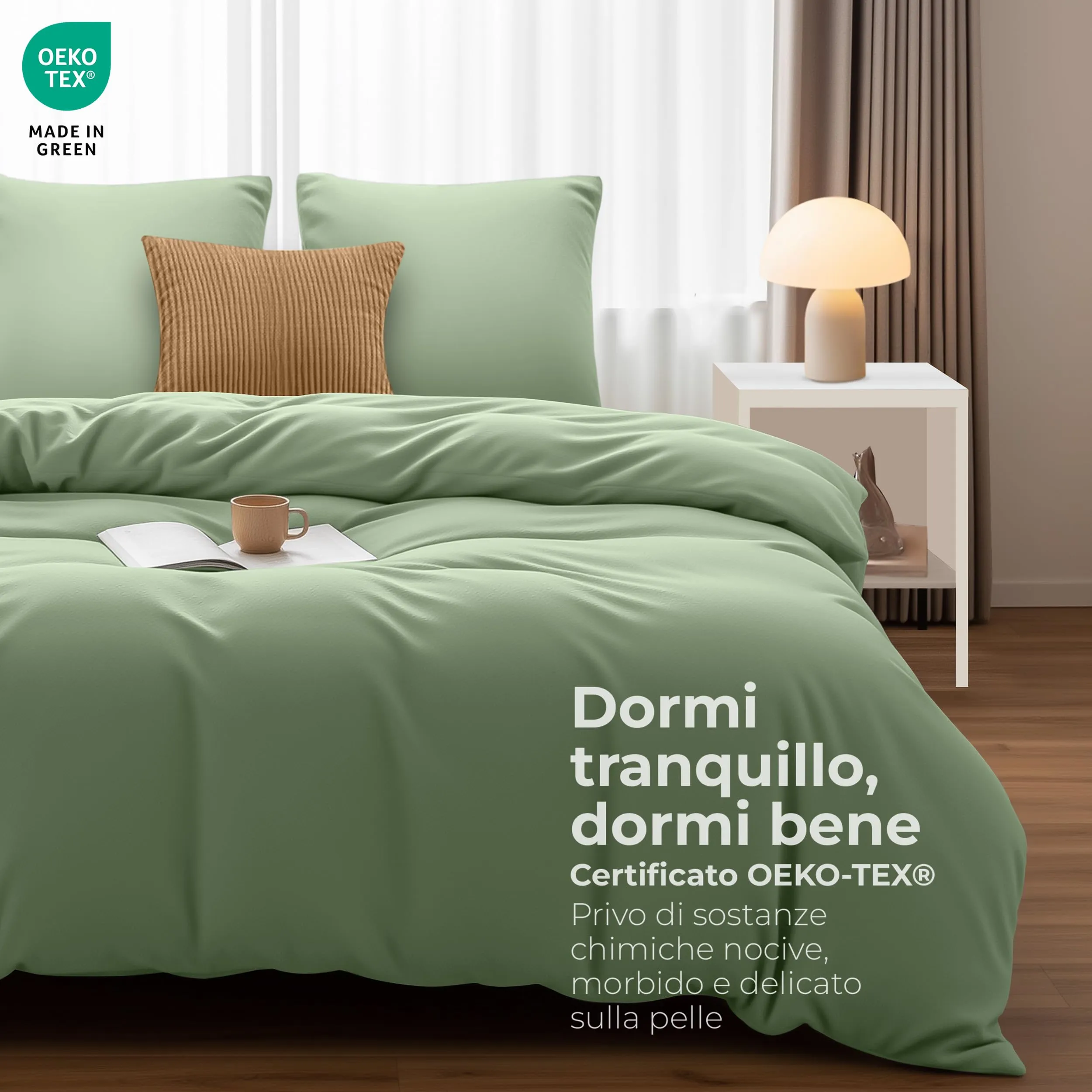 Utopia Bedding Set Copripiumino Matrimoniale 200x200 cm e 2 Federe 80x80 cm, Microfibra, Verde Salvia - immagine 2