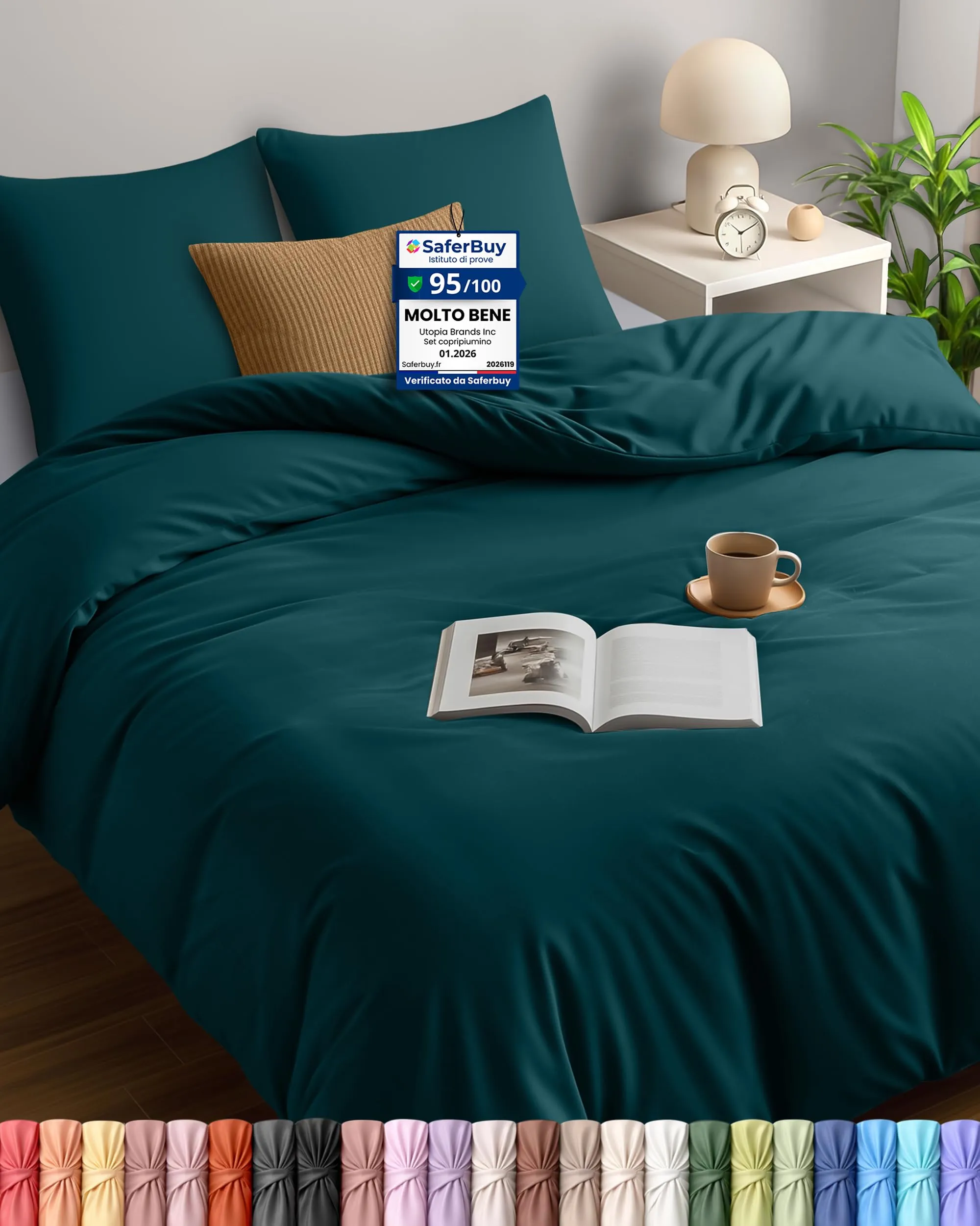 Utopia Bedding Set Copripiumino 240x220 cm e 2 Federe 65x65 cm, Microfibra, Verde Alzavola - immagine 1