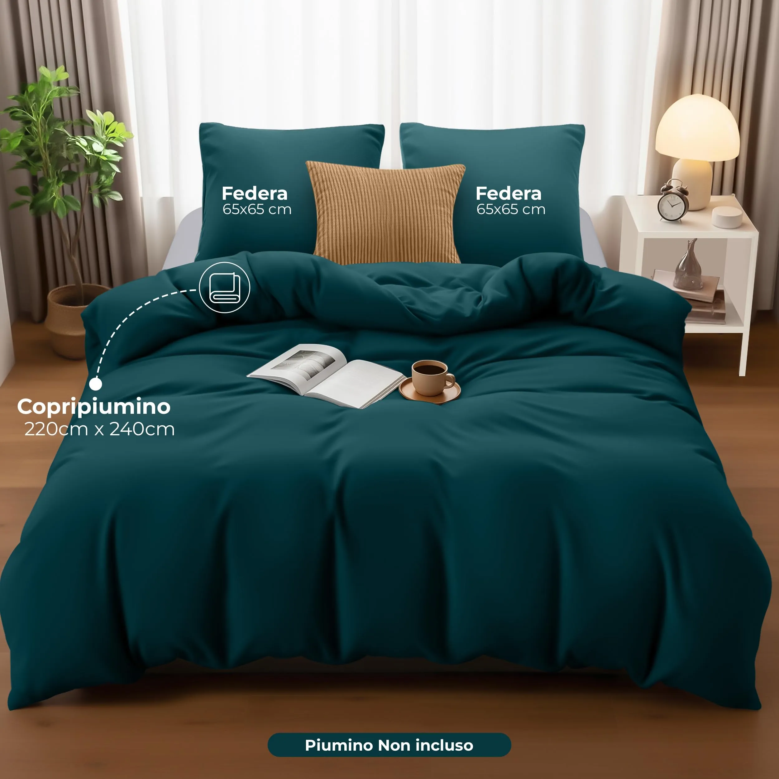 Utopia Bedding Set Copripiumino 240x220 cm e 2 Federe 65x65 cm, Microfibra, Verde Alzavola - immagine 4