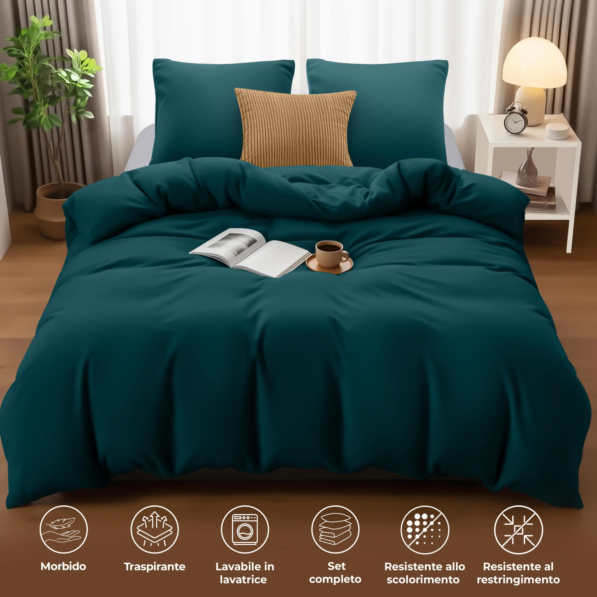 Utopia Bedding Set Copripiumino 240x220 cm e 2 Federe 65x65 cm, Microfibra, Verde Alzavola - immagine 5
