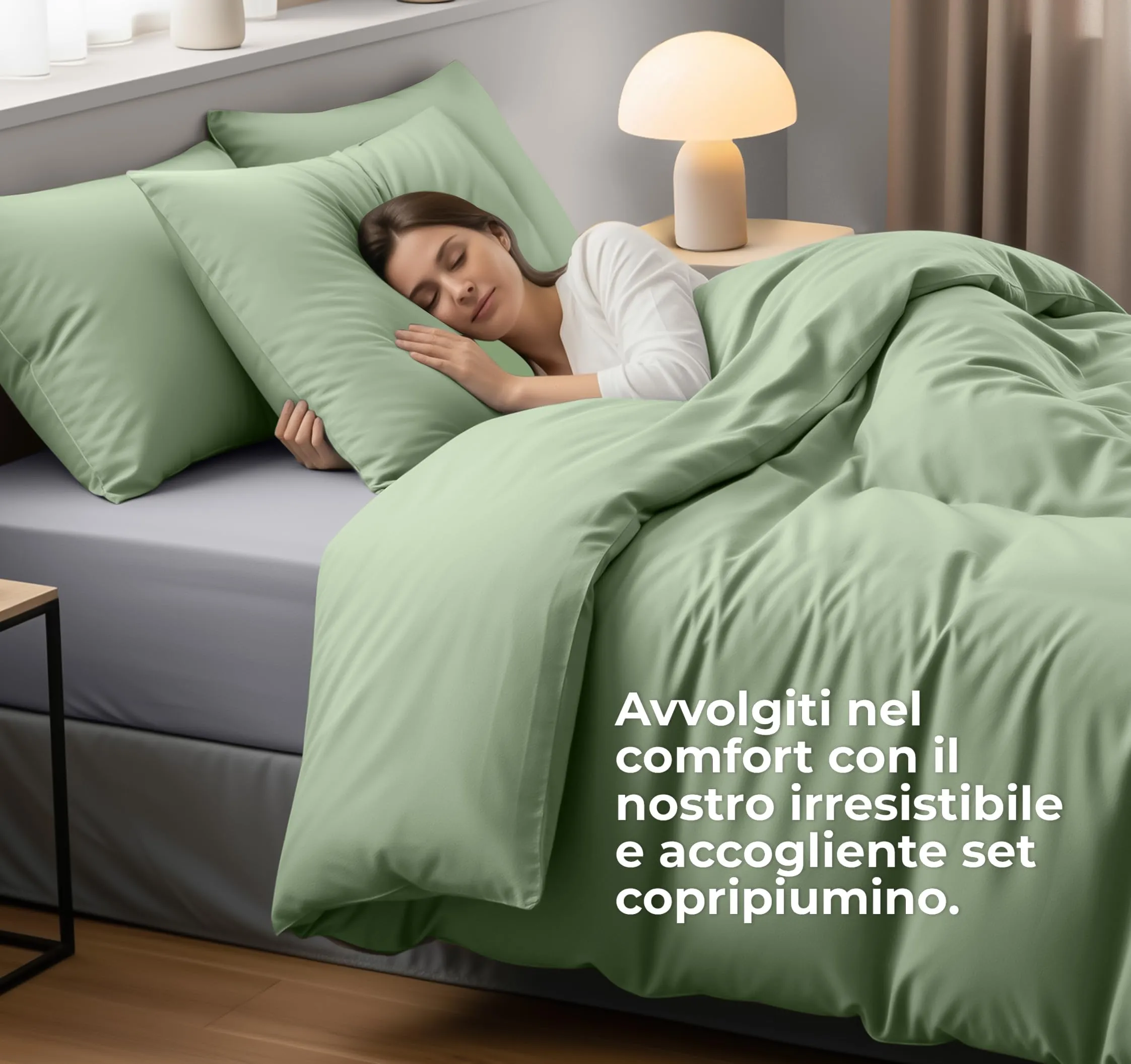 Utopia Bedding Copripiumino Matrimoniale 260x240 cm con 2 Federe 65x65 cm, Microfibra, Verde Salvia - immagine 3