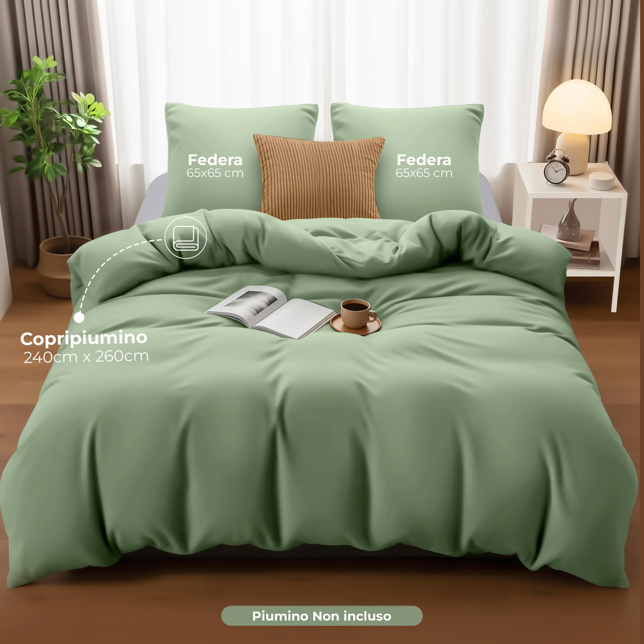 Utopia Bedding Copripiumino Matrimoniale 260x240 cm con 2 Federe 65x65 cm, Microfibra, Verde Salvia - immagine 4