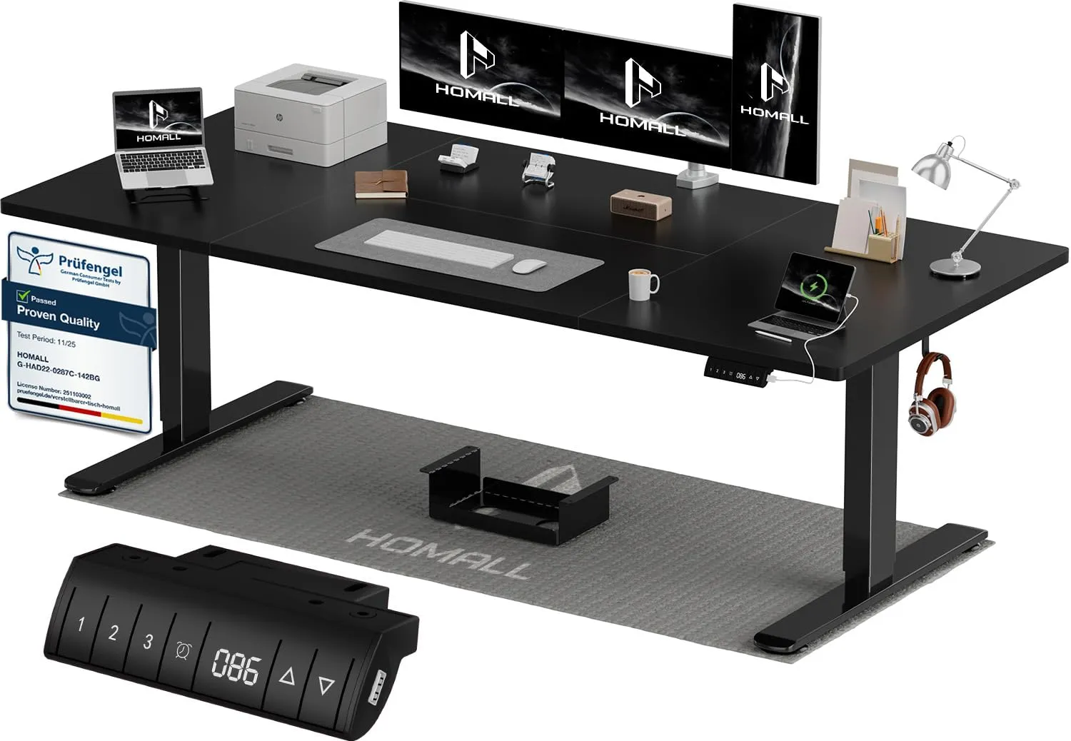 Homall Scrivania Regolabile in Altezza 200x80 cm con Porta USB, Nero - immagine 1