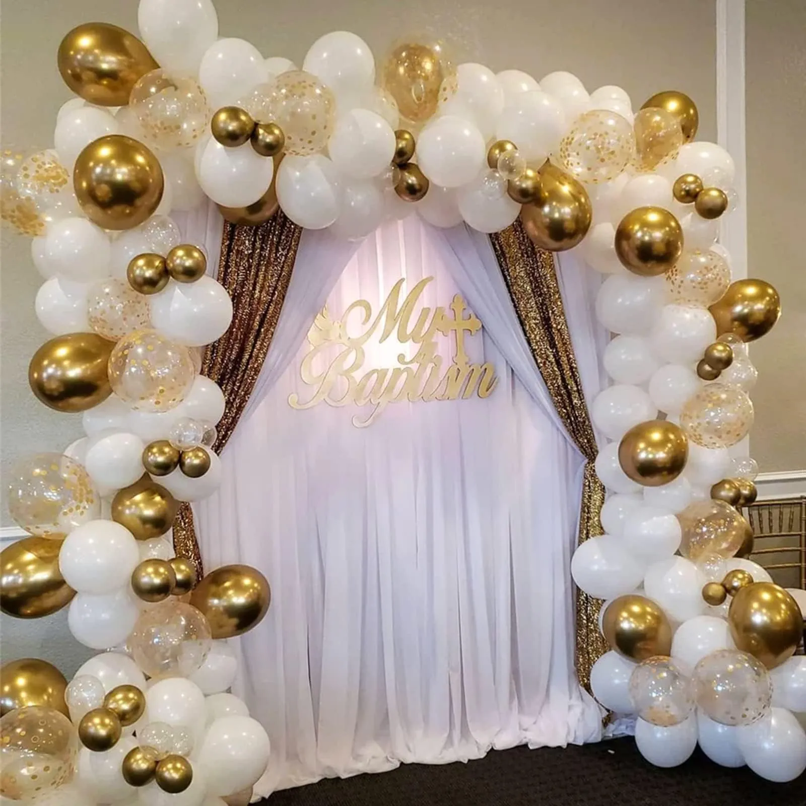 fairymaiden Arco di Palloncini Platinum - 115 Pezzi, Bianco e Oro con Farfalle e Coriandoli - immagine 5