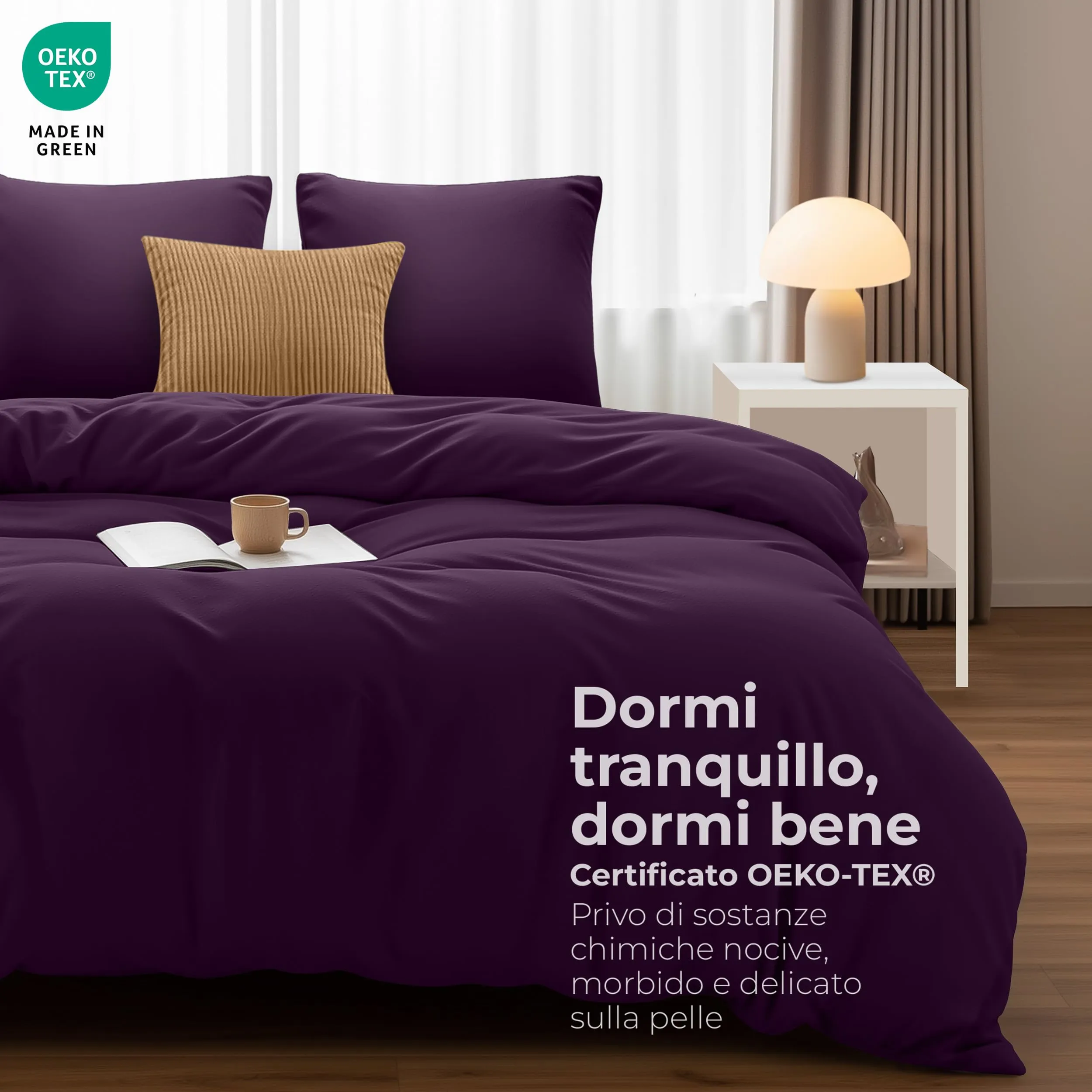 Utopia Bedding Set Copripiumino 260x240 cm e 2 Federe 65x65 cm, Viola - immagine 2