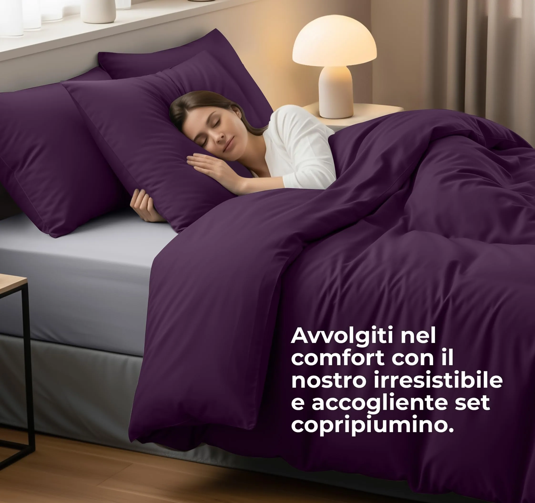 Utopia Bedding Set Copripiumino 260x240 cm e 2 Federe 65x65 cm, Viola - immagine 3