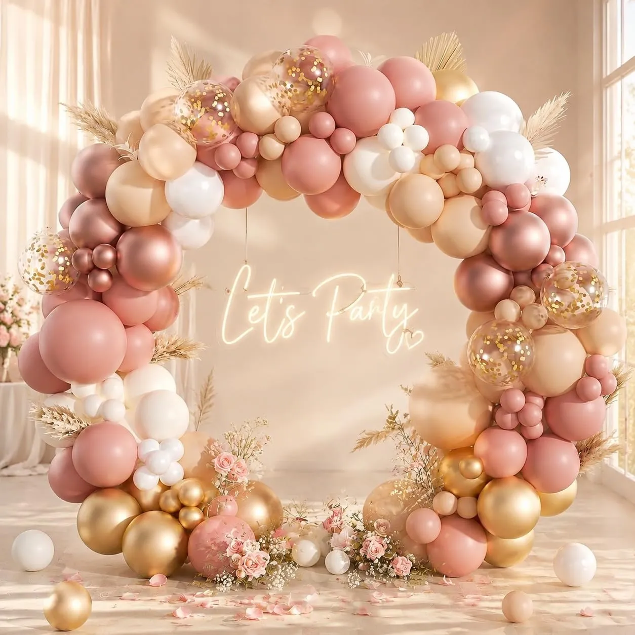 fairymaiden Kit Arco di Palloncini Oro Rosa e Bianco, 115 Pezzi - immagine 1