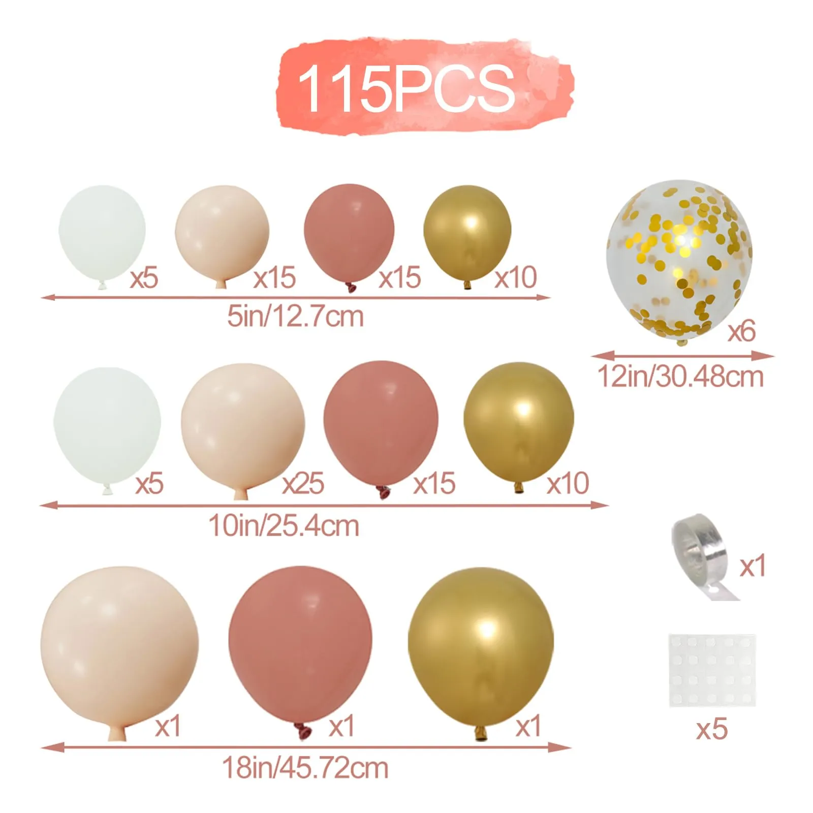 fairymaiden Kit Arco di Palloncini Oro Rosa e Bianco, 115 Pezzi - immagine 2