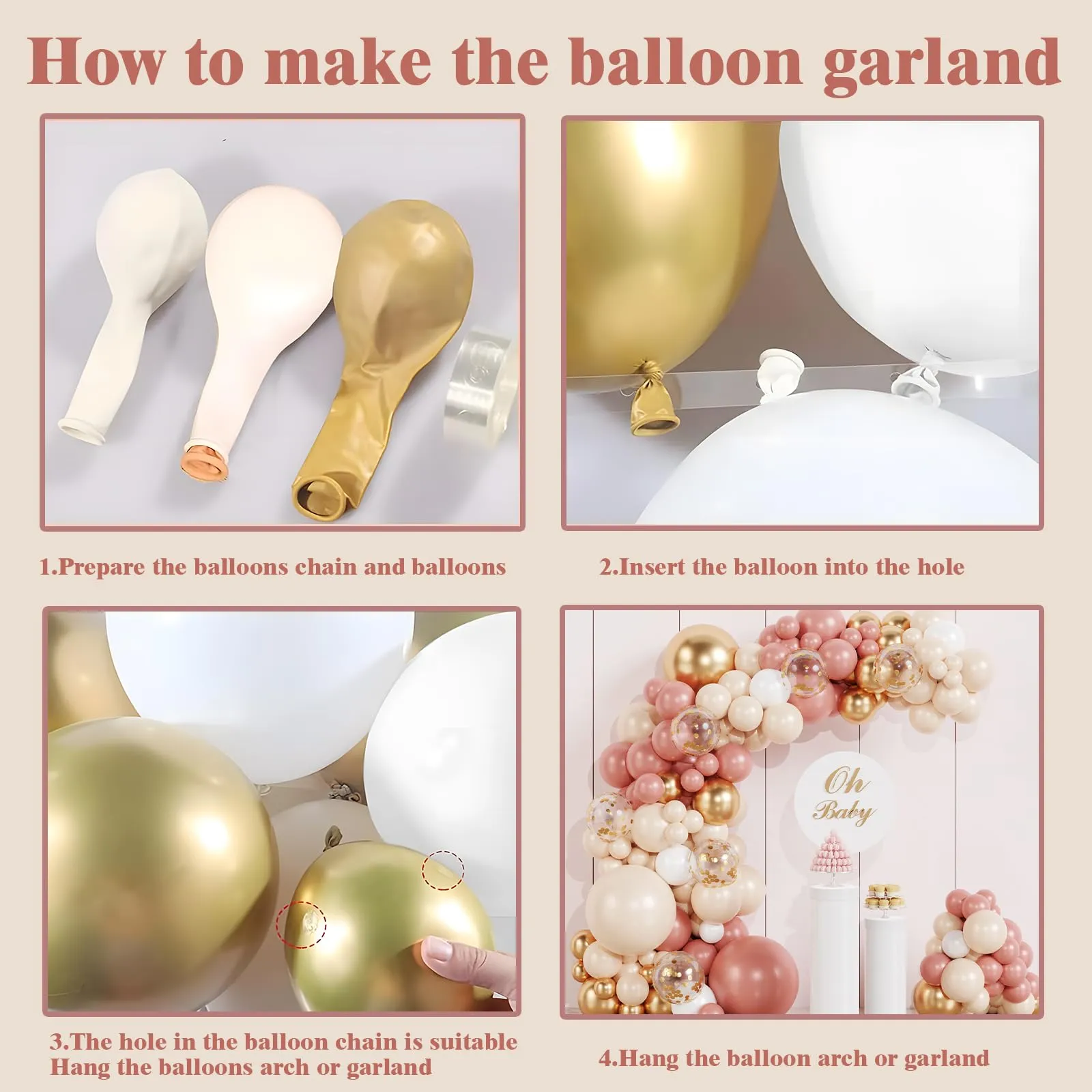 fairymaiden Kit Arco di Palloncini Oro Rosa e Bianco, 115 Pezzi - immagine 9