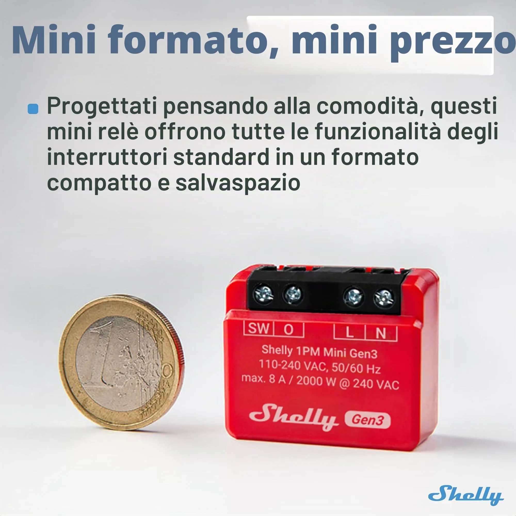 Shelly 1PM Mini Gen3 Interruttore Smart WiFi e Bluetooth (2 pezzi) - immagine 2